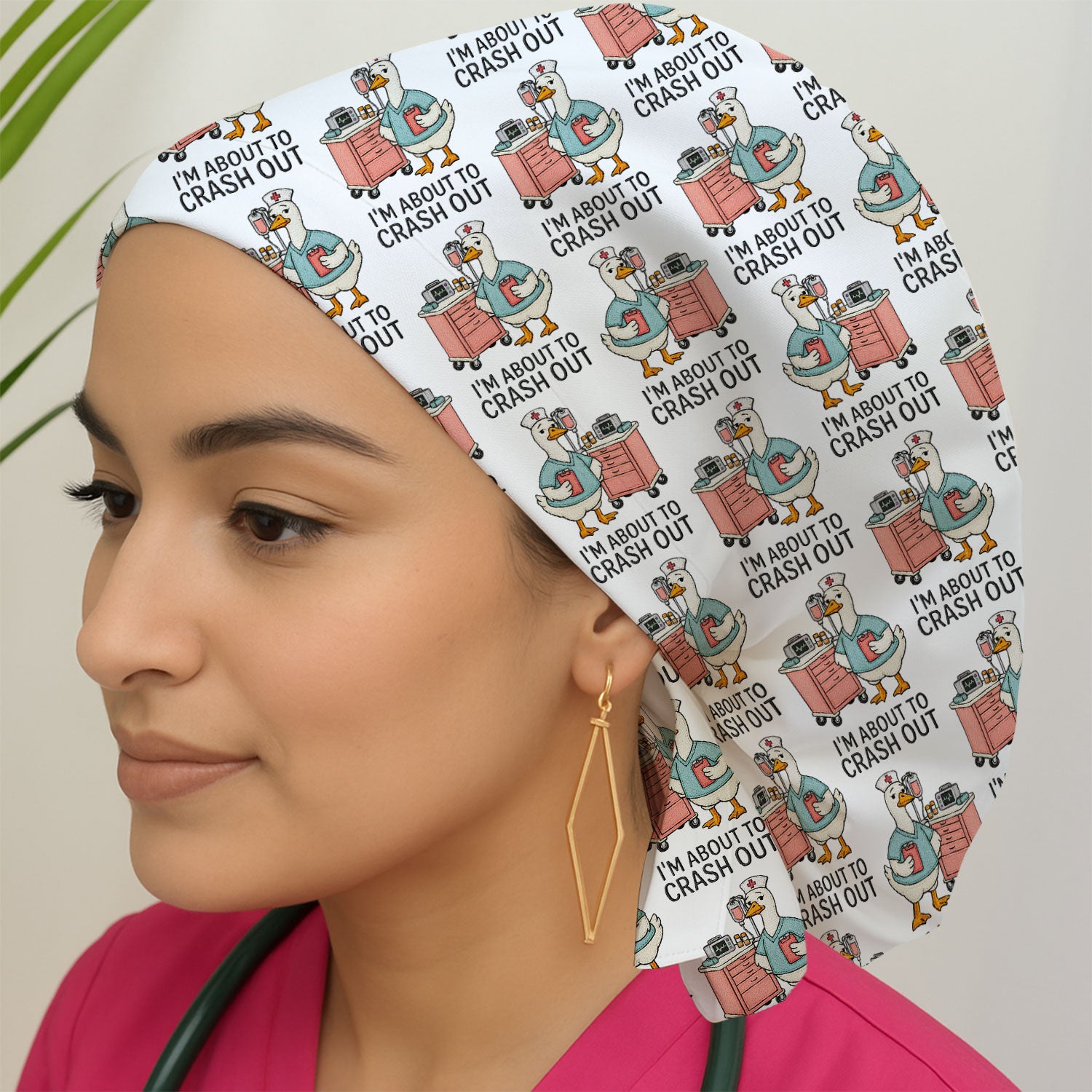 Funny Nurse Goose Crash Out Pattern Cap, Bouffant Scrub Caps for Women
