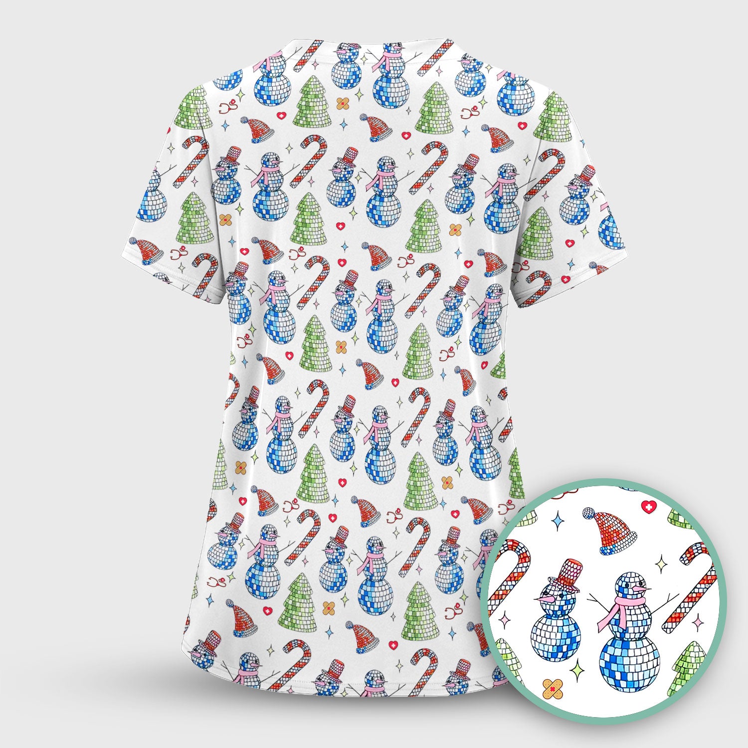 Funny Snowman Scrub Top for Women - Breathable Fabrics Med Uniform - Comfortable Scrubs for Nurses - Christmas Gift for LPN CNA RN
