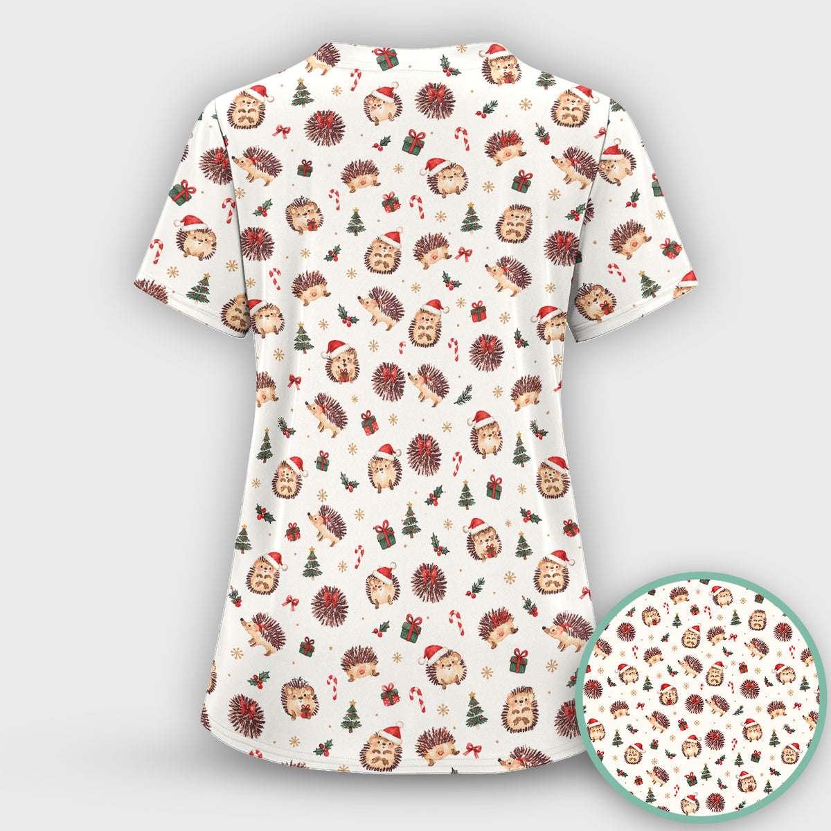 Christmas Hedgehogs And Gifts Scrub Set, Scrub Pants and V Neck Top