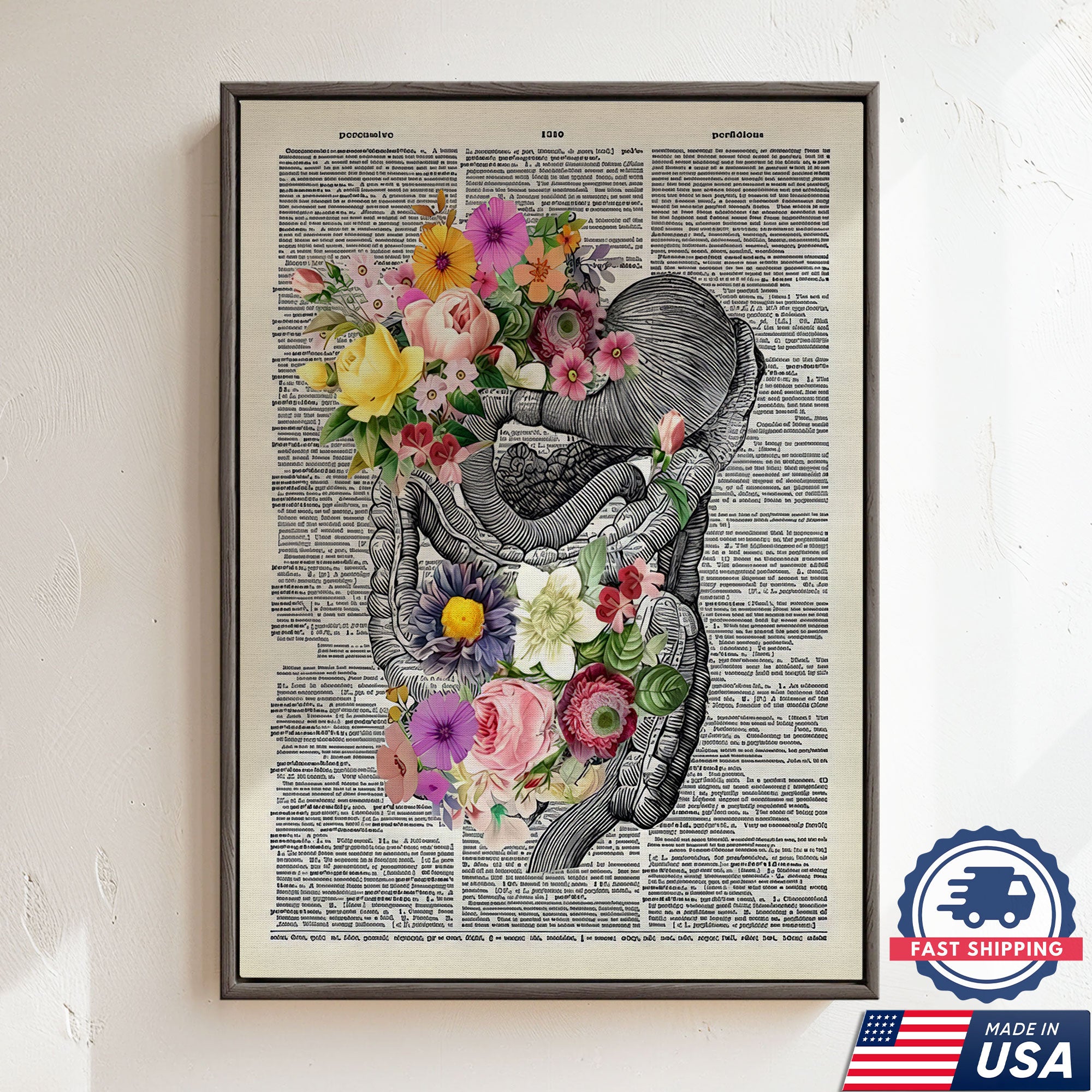 Floral Human Anatomy Nurse Canvas Wall Art, Medical Office Decor