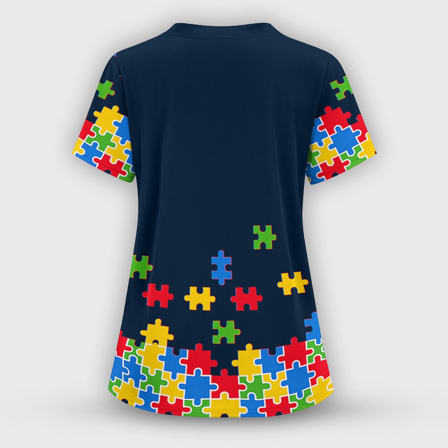 Autism Puzzle Heartbeat Light It Up Blue Print Scrub Top, Comfortable Scrubs for Nurses