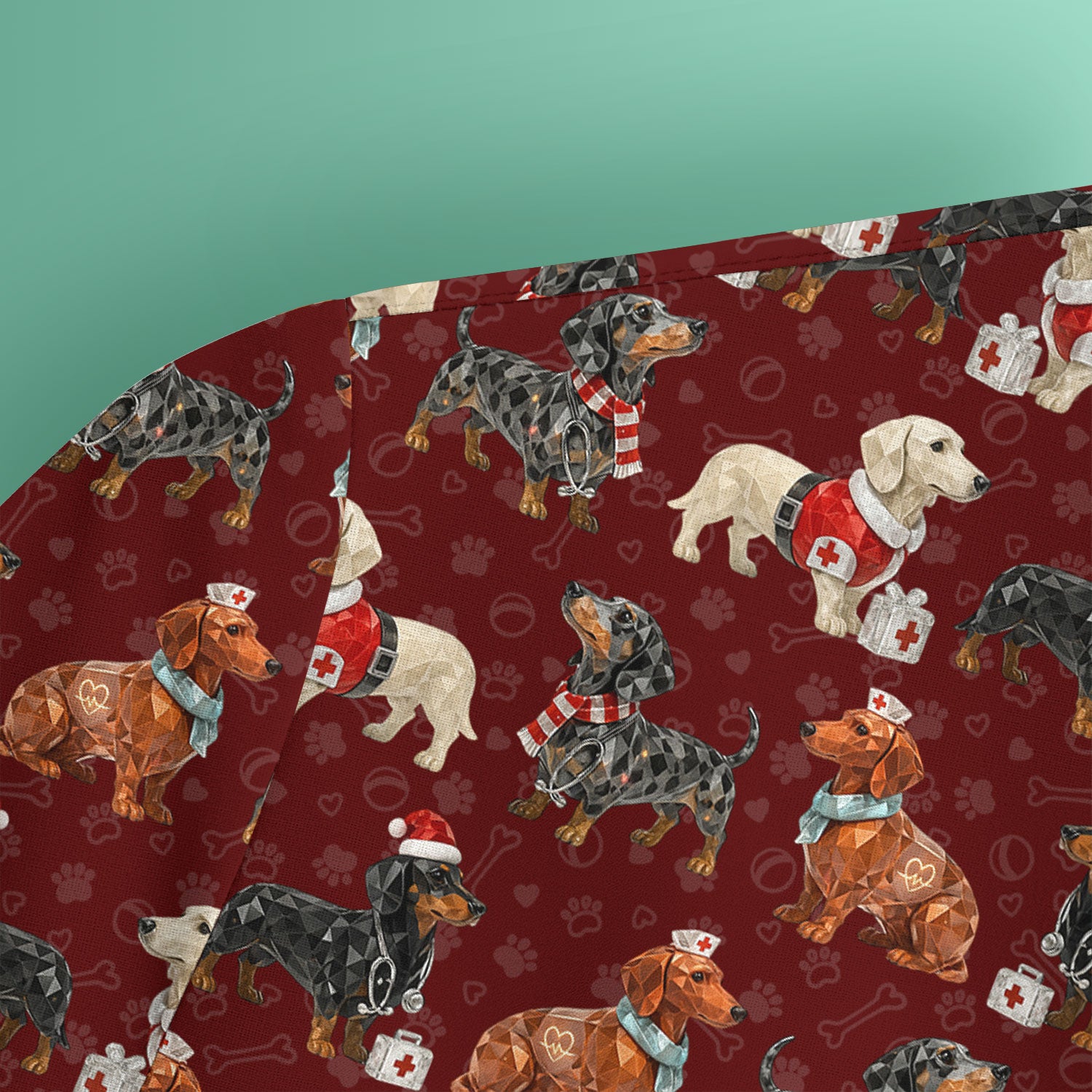 Funny Dachshund Christmas Dog Nurse Scrub Top, Holiday Puppy Medical Uniform Shirt For Nursing