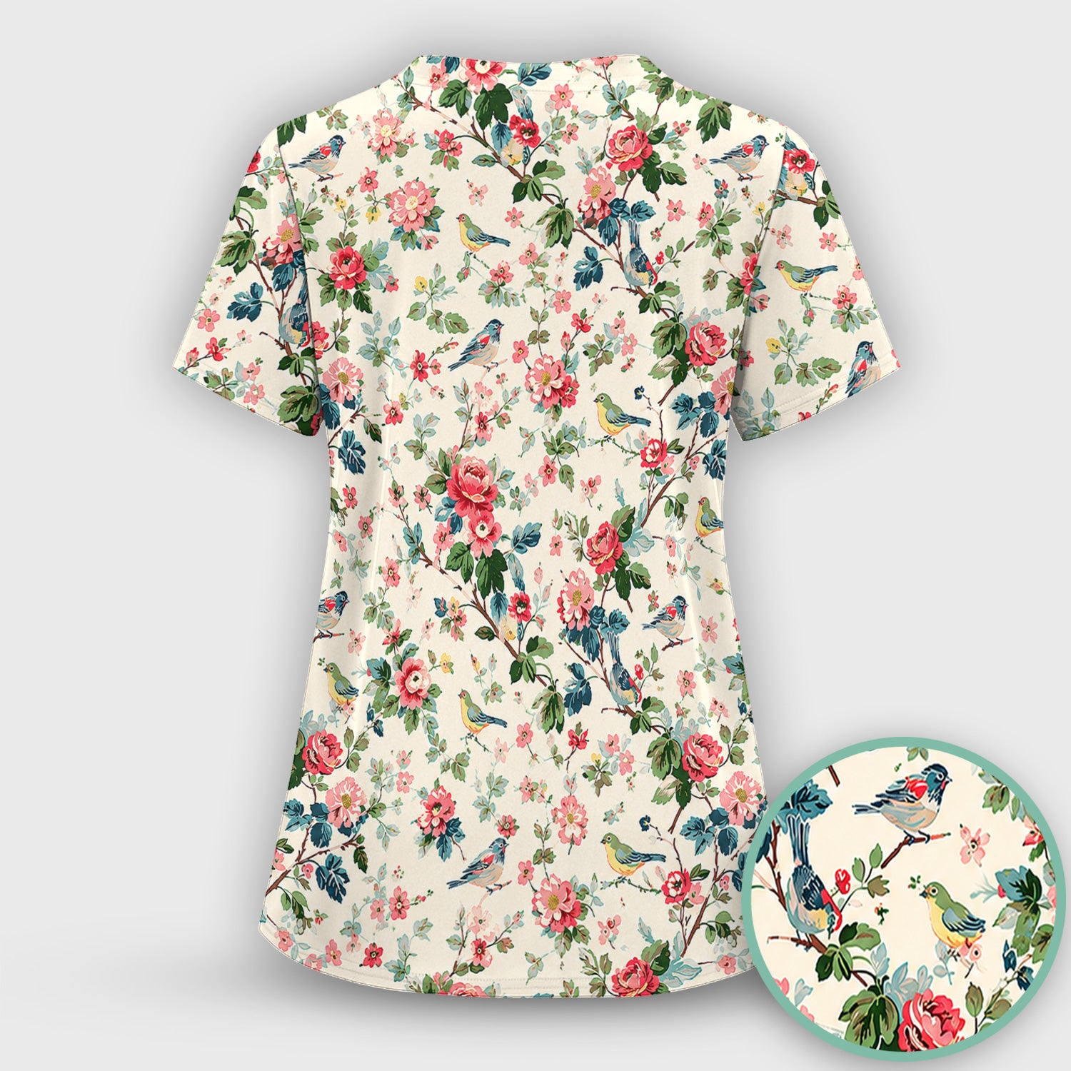 Songbird Rose Garden Pattern Scrub Top, Comfortable Scrubs for Nurses