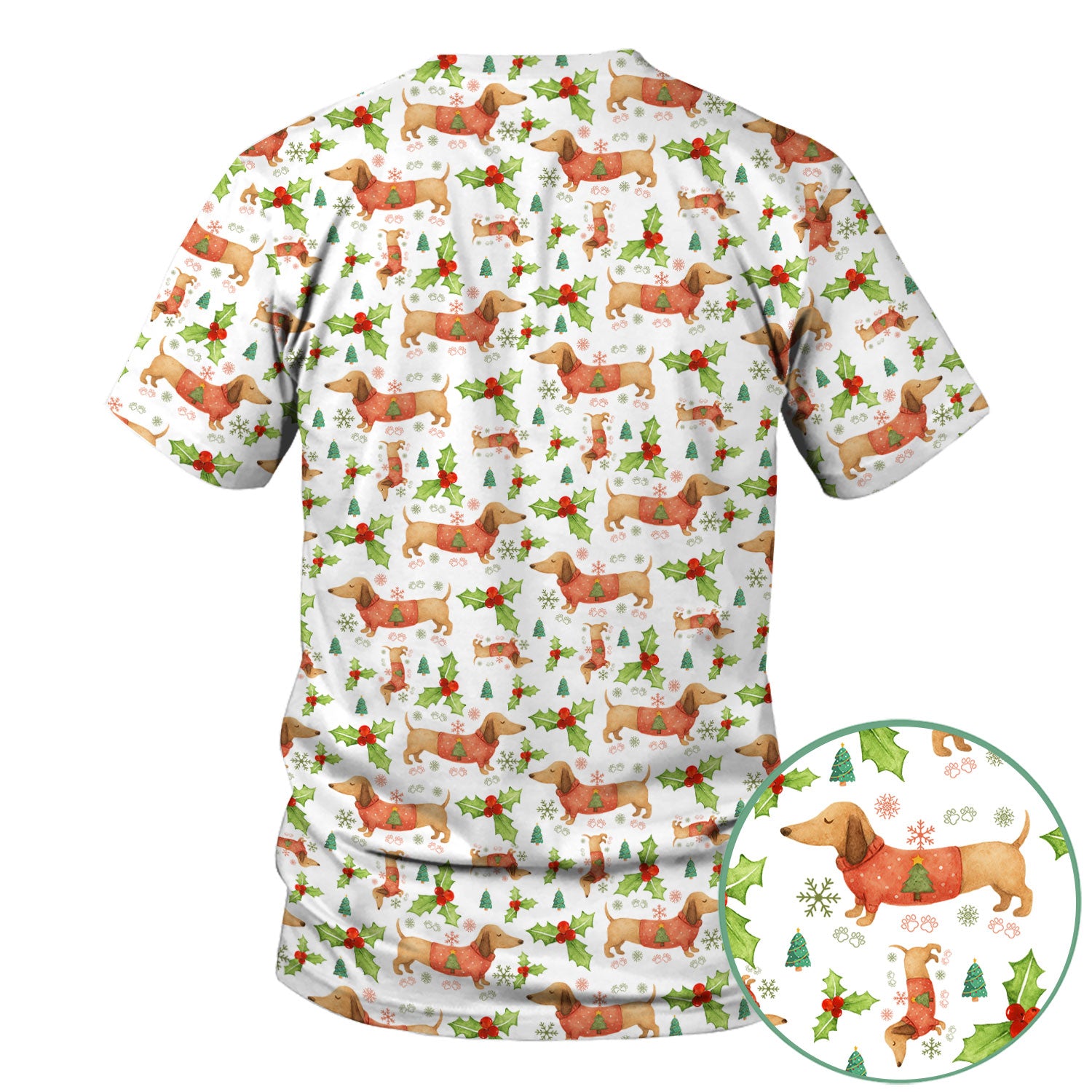 Festive Holiday Dachshund Scrub Top - Funny Sausage Dog Christmas Shirt - Wiener Puppy Lover Gift for RN CNA LPN