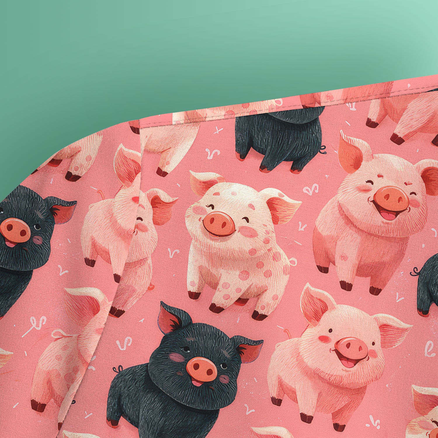 Cartoon Pig Print Scrub Top, Comfortable Medical Scrubs for Nurses