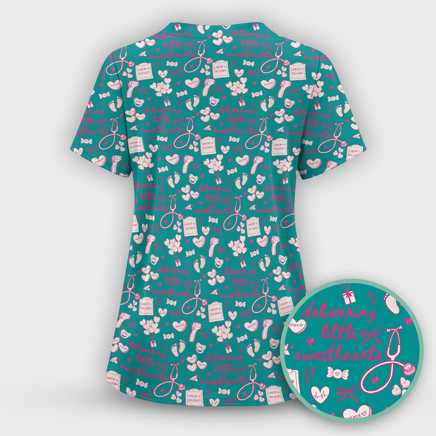 Valentine Labor And Delivery Scrub Top, XOXO Pattern Scrub Shirt, Breathable Fabrics Nursing Uniform For Women