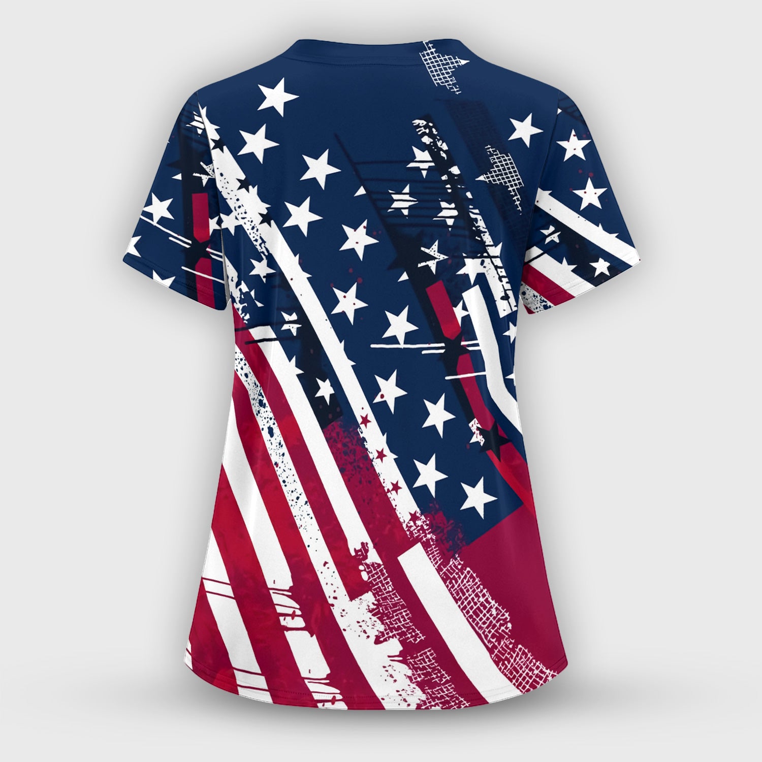 Patriotic USA Flag Stars And Stripes Grunge Pattern Scrub Set, Scrub Pants and V Neck Top