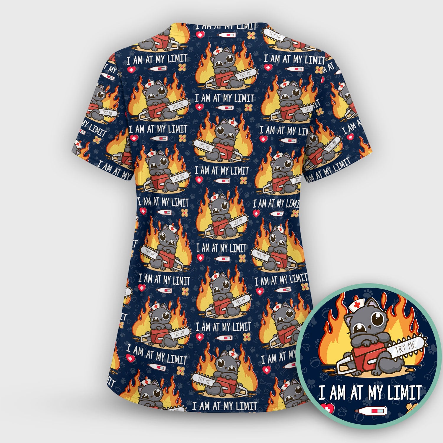 Funny Nurse Cat I Am At My Limit Scrub Top, Comfortable Scrubs for Nurses