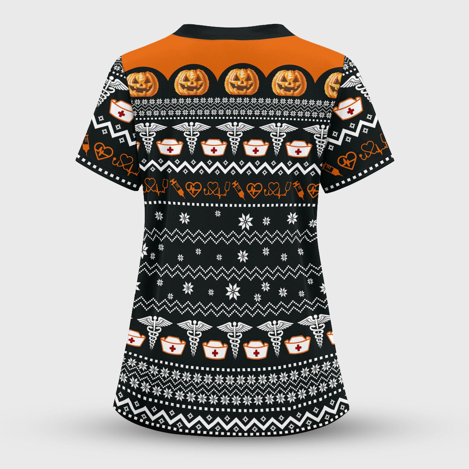 Funny Halloween Retired Nurse Scrub Top - You Can’t Scare Me Shirt - Spooky Pumpkin Medical Uniform Gift for RN LPN CNA