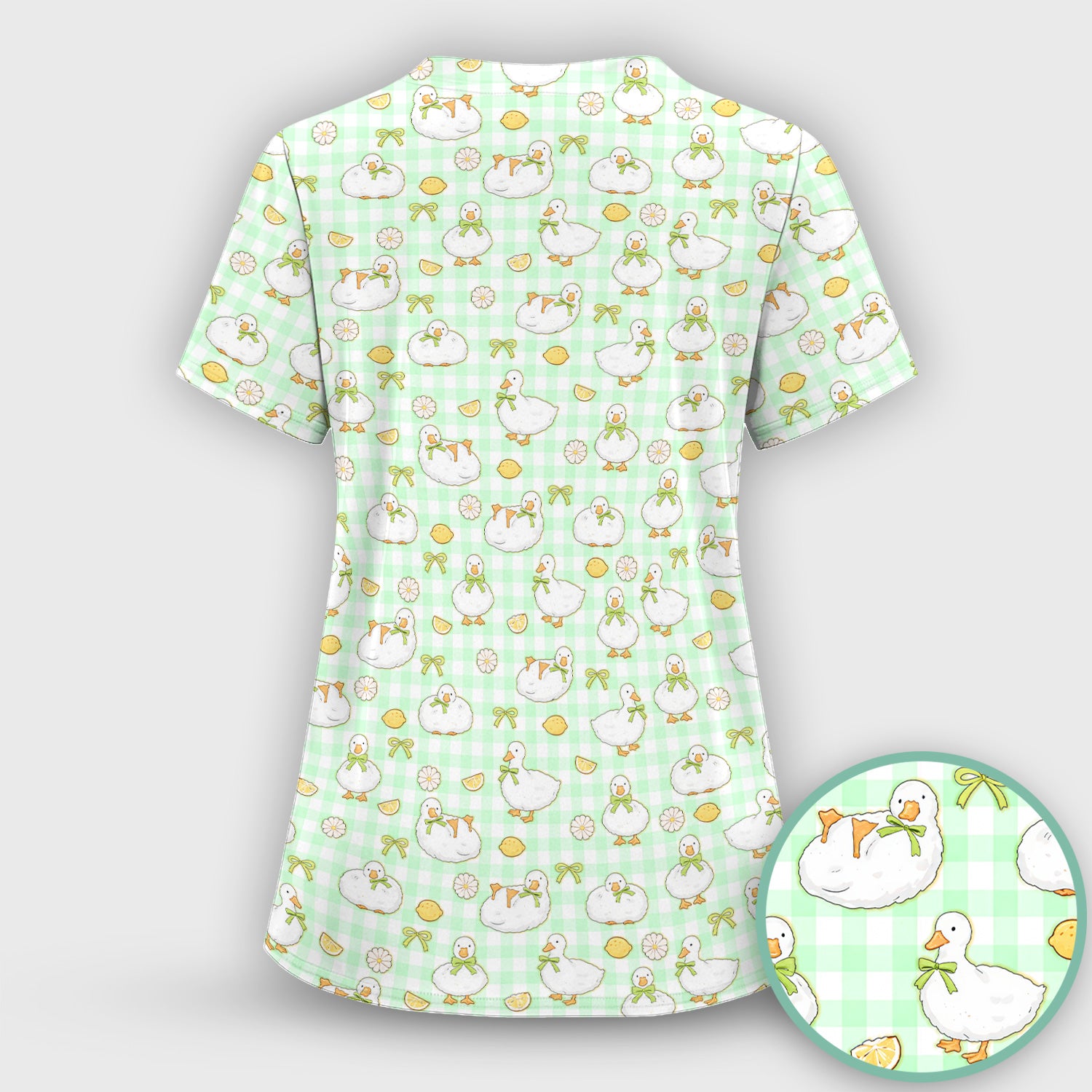 Adorable Ducks Lemon Daisy Pattern Scrubs Top, Comfortable Scrubs for Nurses