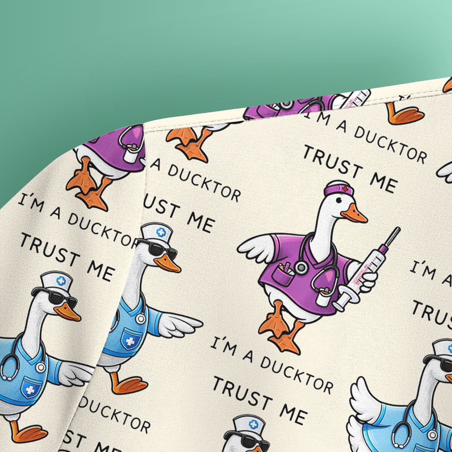 Funny Duck Cartoon Medical Pattern Scrub Top, Comfortable Scrubs for Nurses