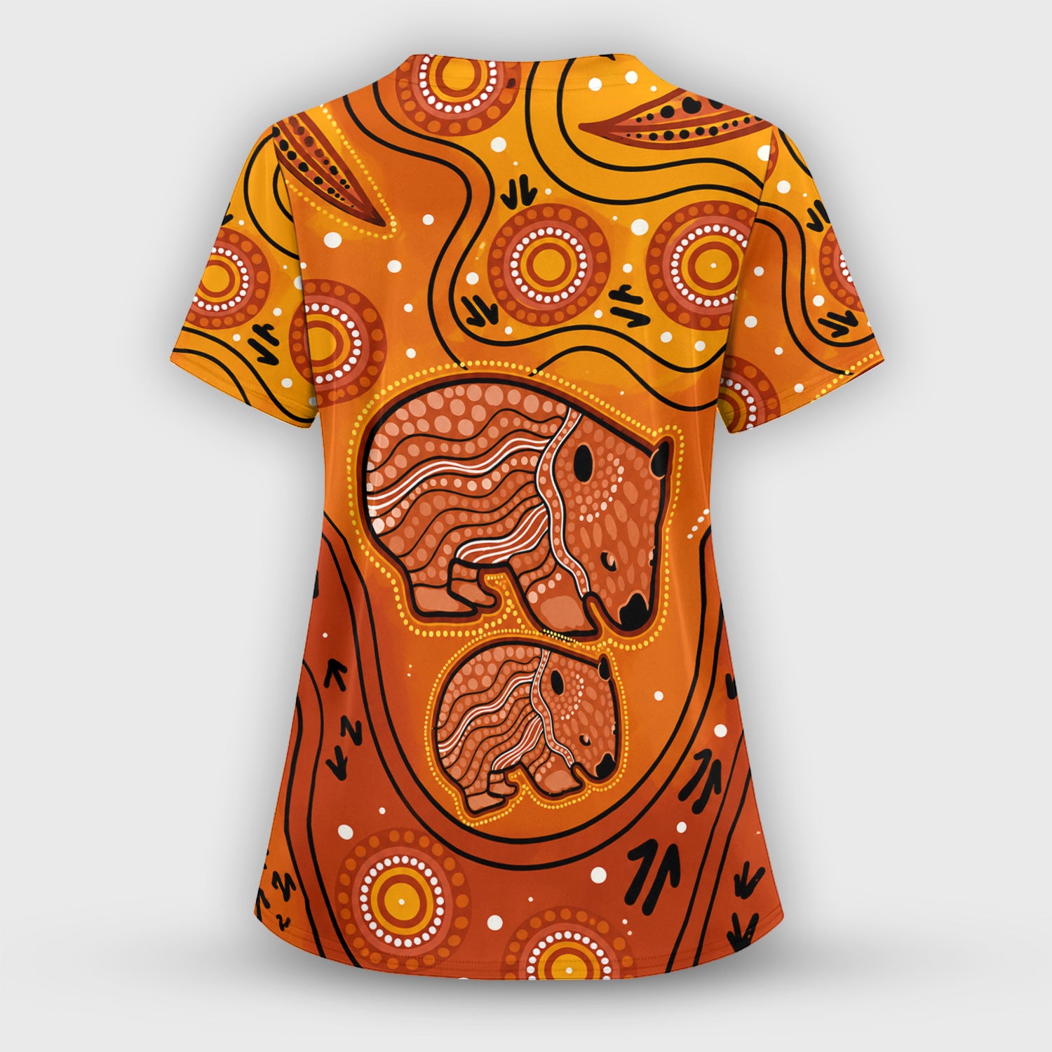 Australian Aboriginal Wombat Family Art Pattern Scrub Top, Comfortable Scrubs for Nurses