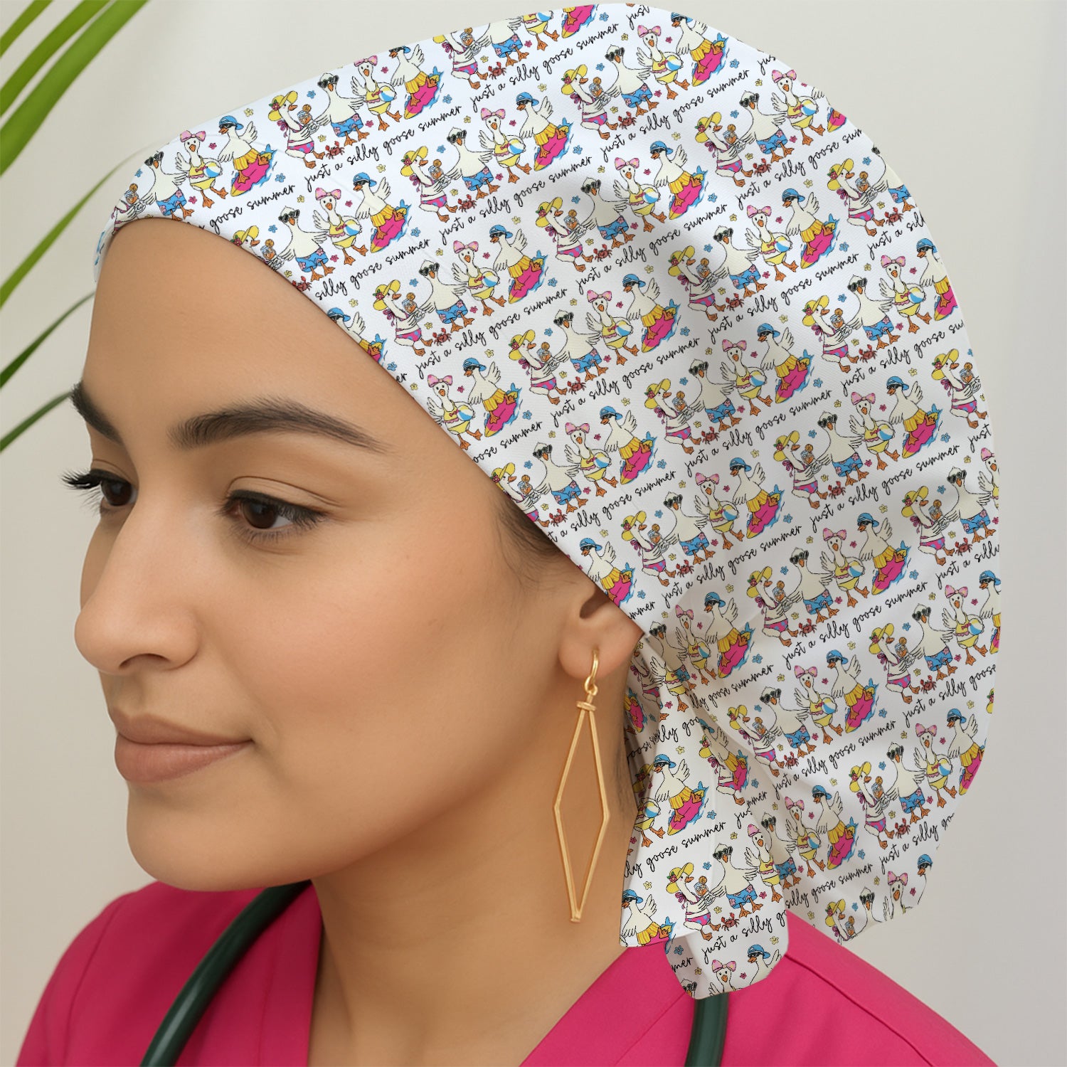 Funny Goose Summer Beach Pattern Scrub Cap, Surgical Caps for Doctors