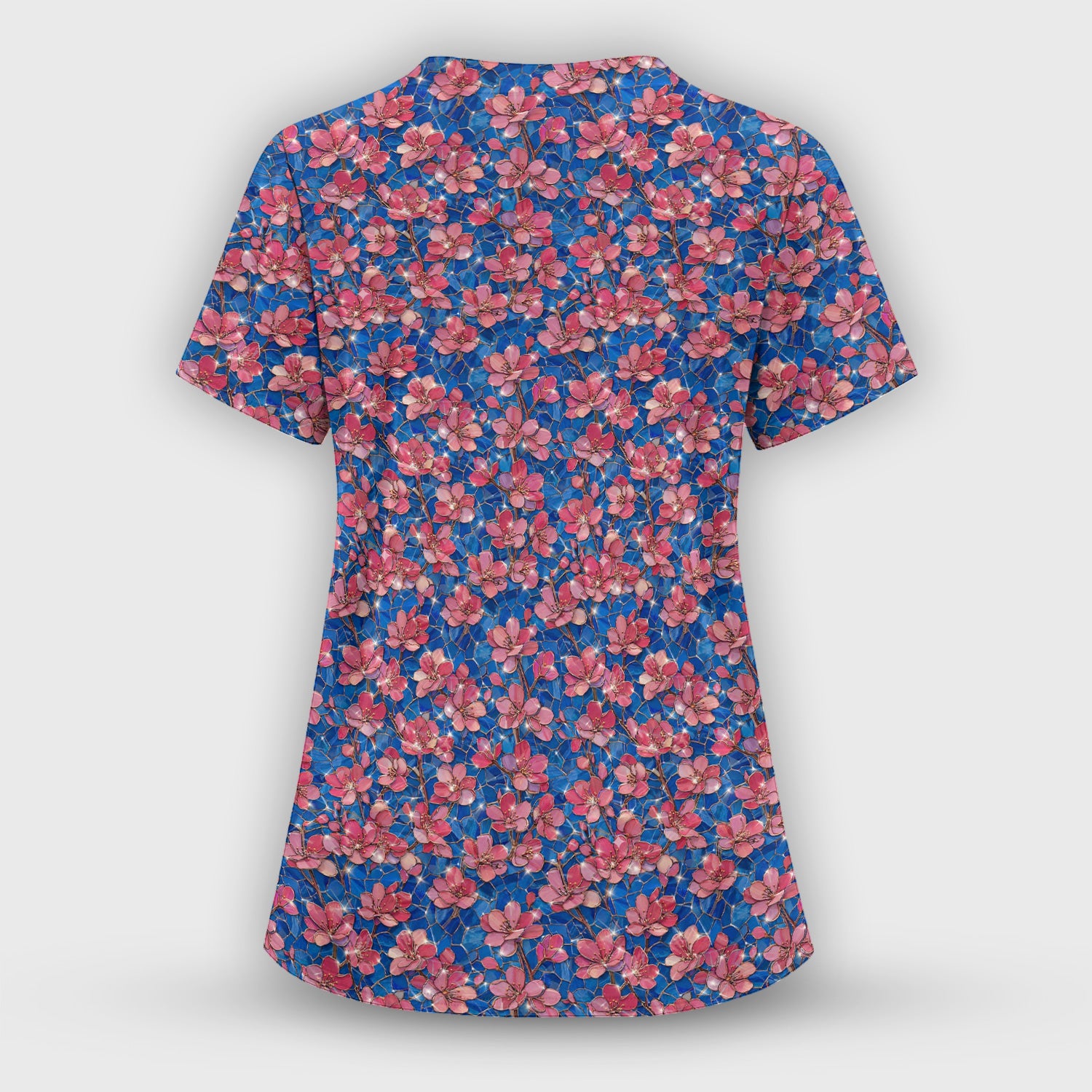 Pink Cherry Blossom Floral Pattern Scrub Set, Breathable Med Uniform