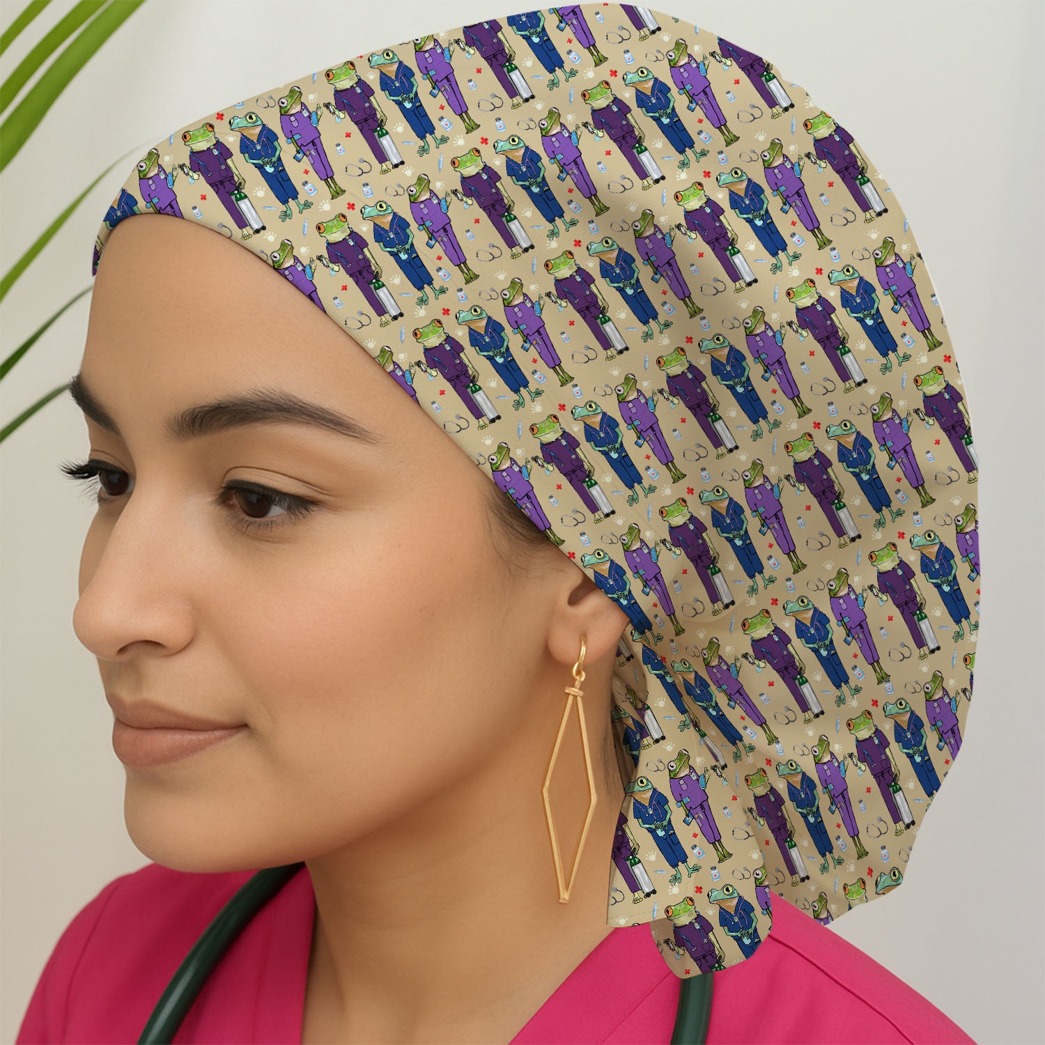 Funny Frog Nurse Pattern  Print Cap, Bouffant Scrub Caps for Women