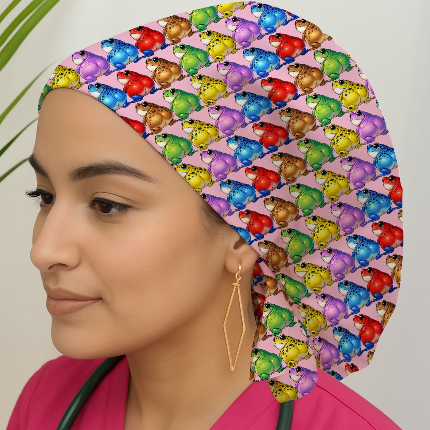 Funny Colorful Frogs Pattern Caps, Bouffant Scrub Caps for Women