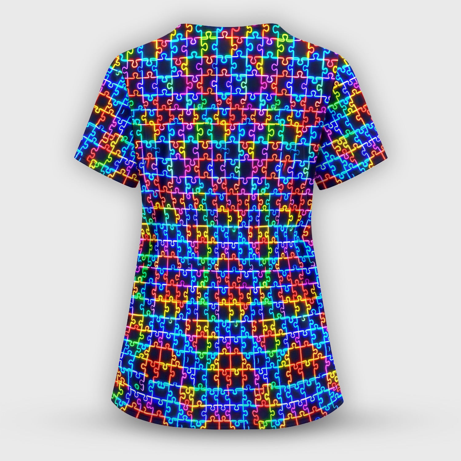 Autism Puzzle Neon Pattern Scrubs Top, Comfortable Scrubs for Nurses