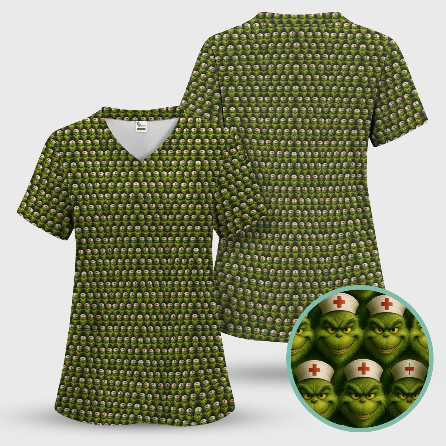 Personalized Nurse Grinch Scrub - Funny Christmas Scrub Top for Women - Custom RN LPN CNA Nursing Gift