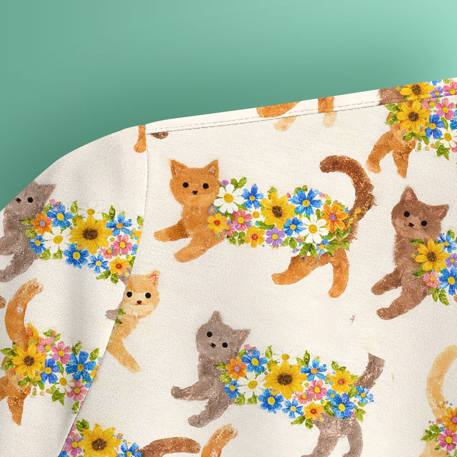 Cute Flower Filled Cat Pattern Scrub Top, Breathable Fabrics Nursing Uniform