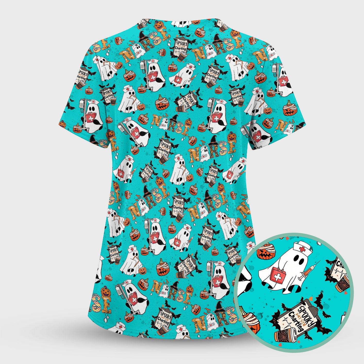 Spooky But Still Charting Halloween Scrub Top - Comfortable Scrubs for Nurses - Funny Boo Pumpkin Nursing Uniform