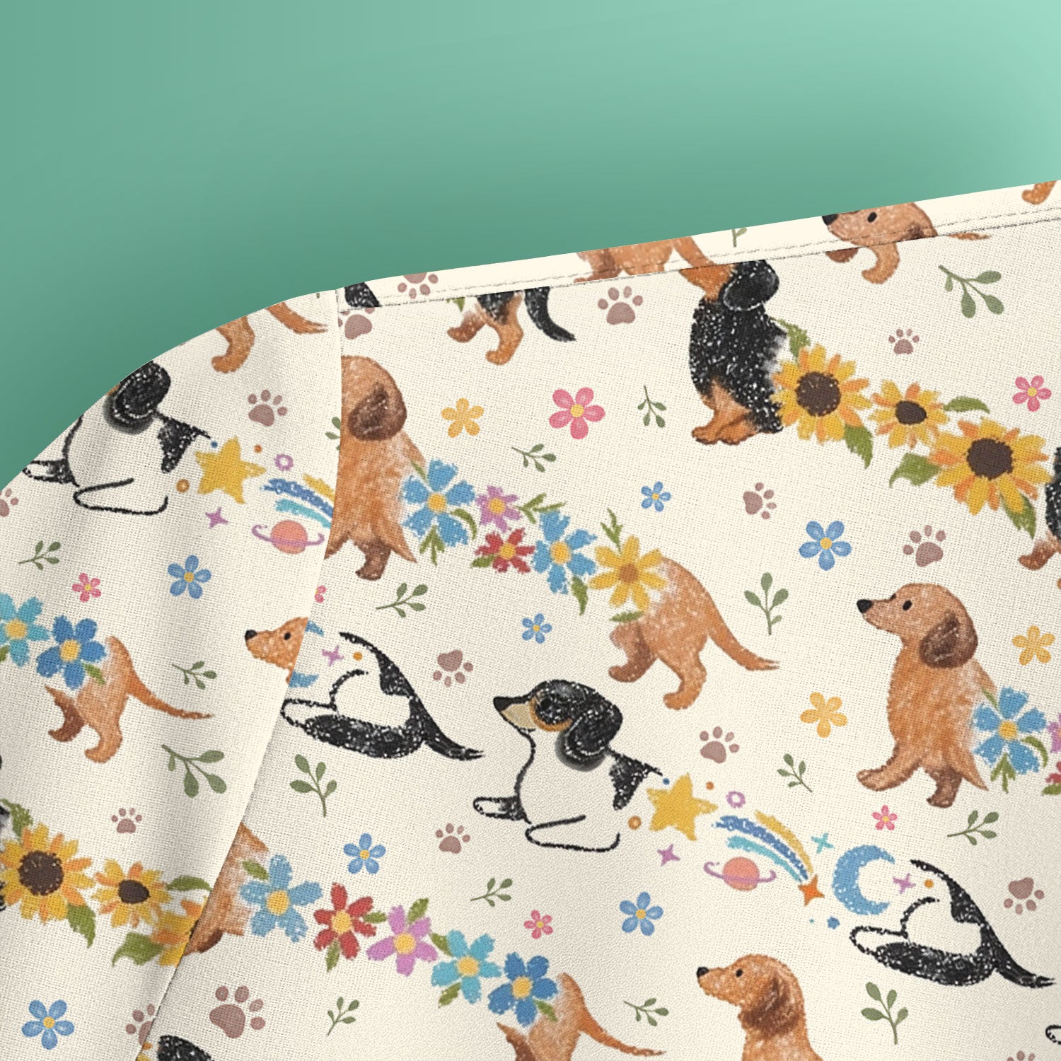 Floral Wiener Dog Pattern Scrub Top, Medical Scrubs for Nurses