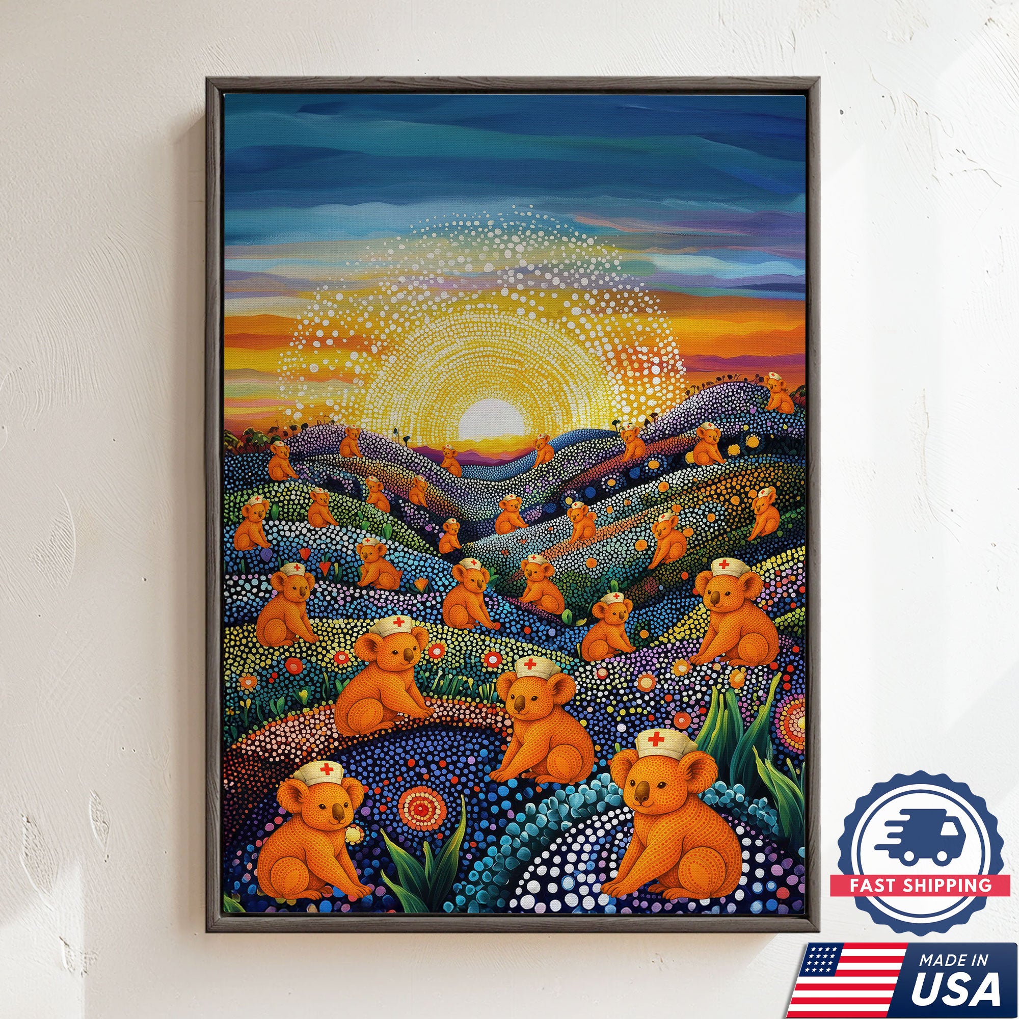 Australian Koala Dot Art Inspired Canvas - Medical Wall Decoration