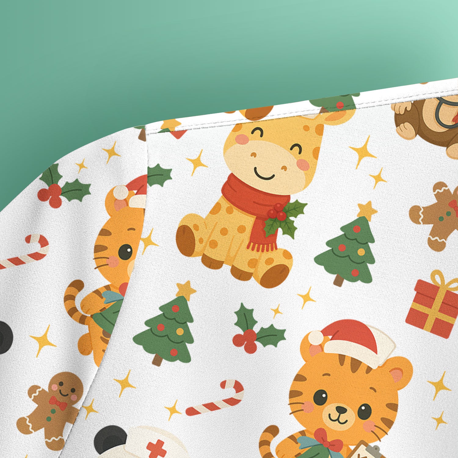 Funny Christmas Nurse Scrub Top - Adorable Safari Animal Pattern - Cute Festive Gift for Women RN LPN CNA