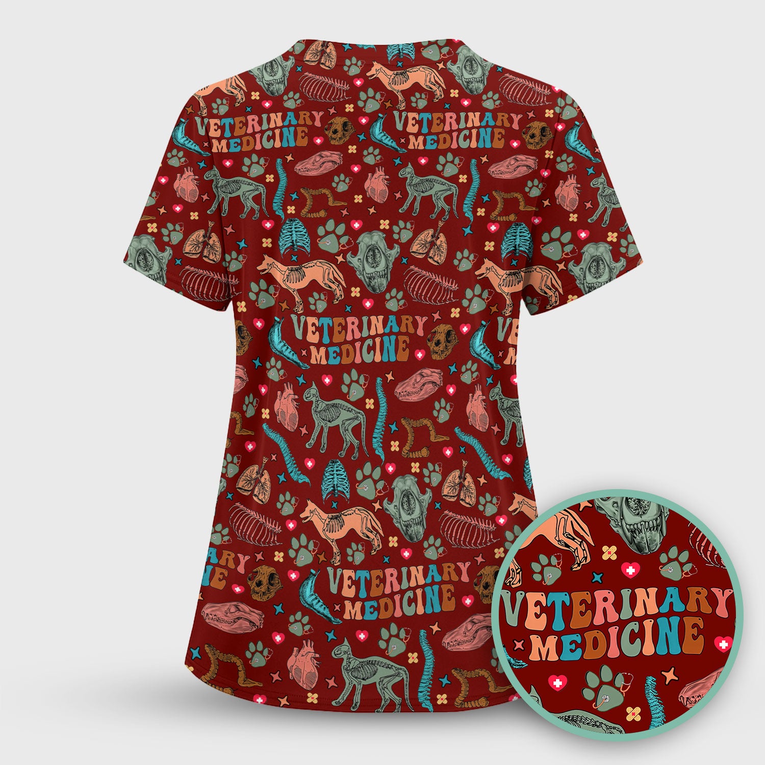 Vet Tech Scrub Top - Veterinary Medicine Pattern - Animal Medical Uniform for Women Nurse Gift