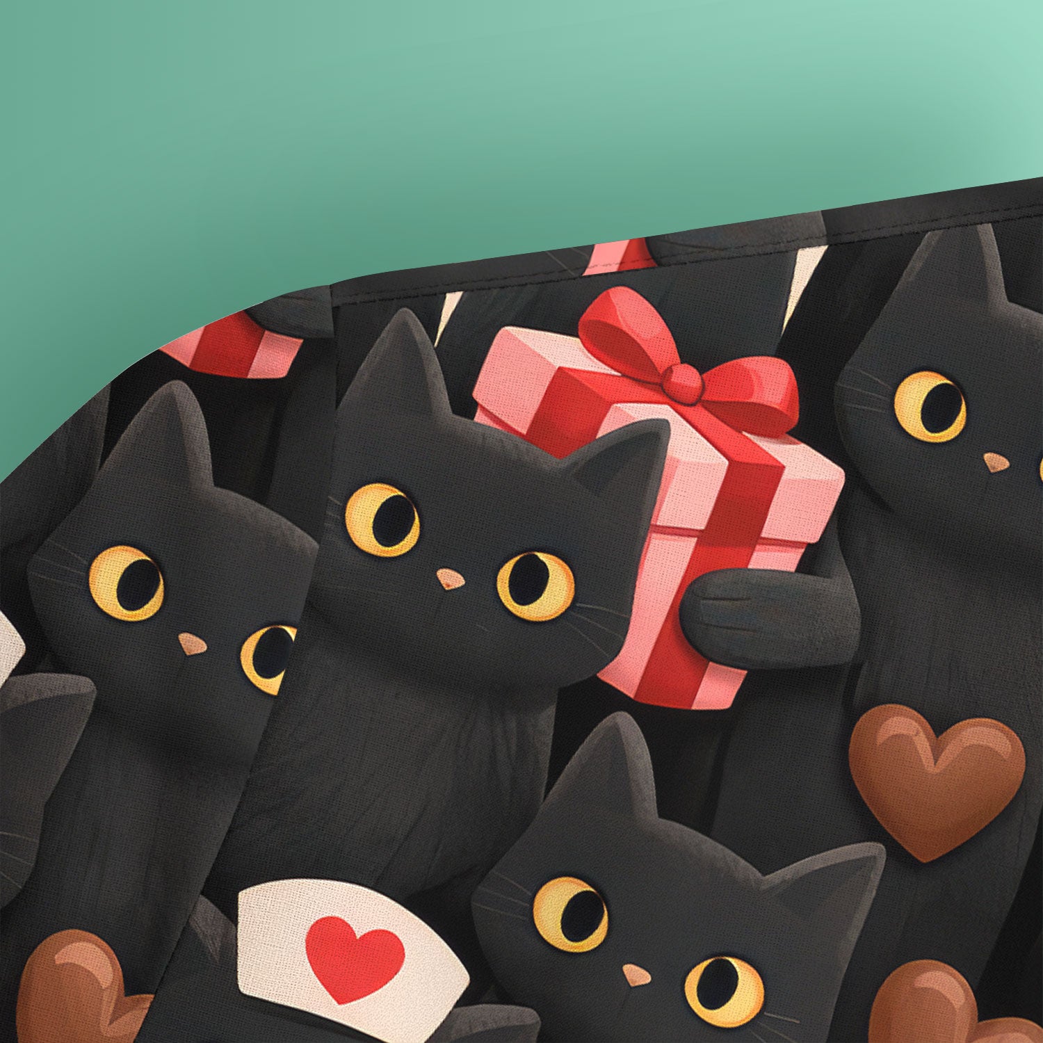 Black Cat Valentine Nurse Scrub Top, Heart Pattern Medical Shirt, Breathable Fabrics Nursing Uniform