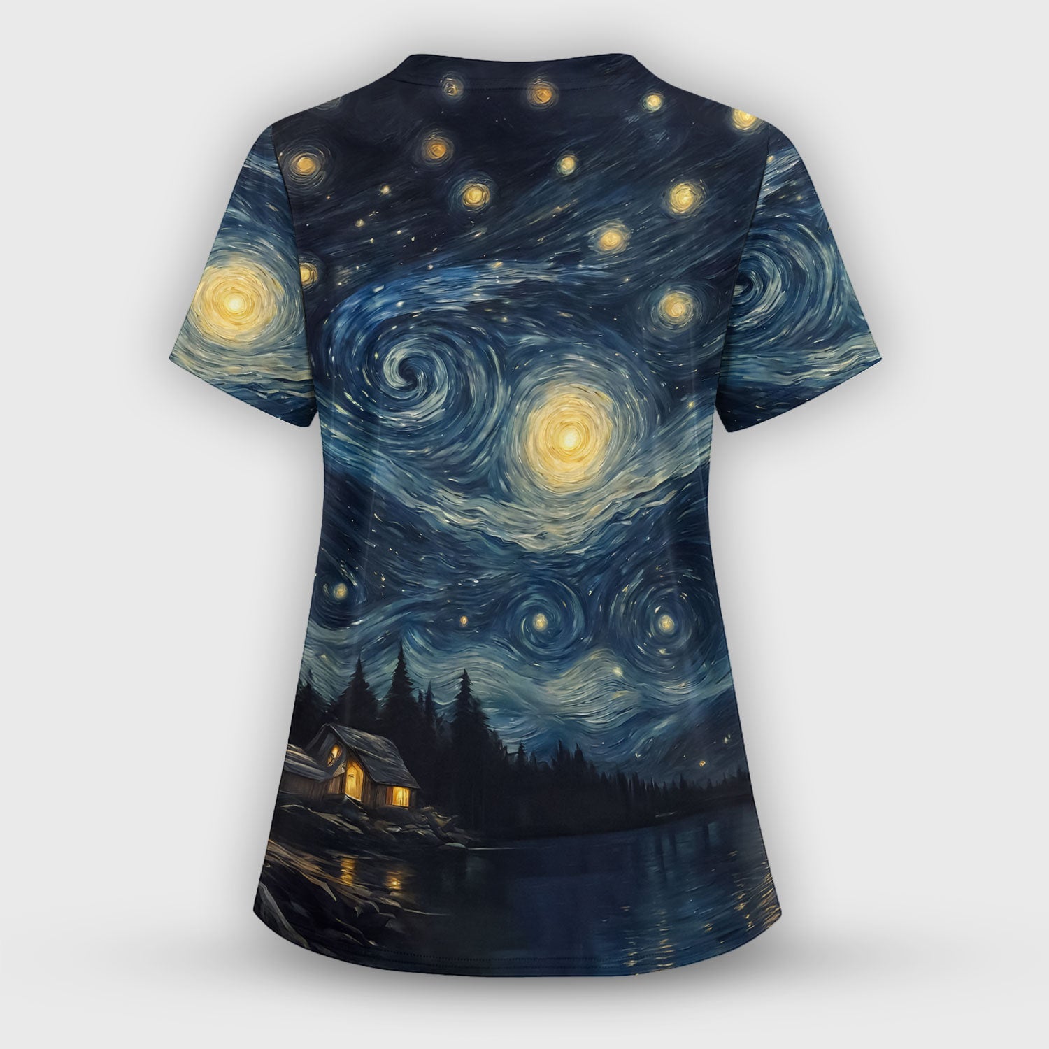 Cat Under Starry Night Sky Art Print Scrub Sets, Breathable Med Uniform
