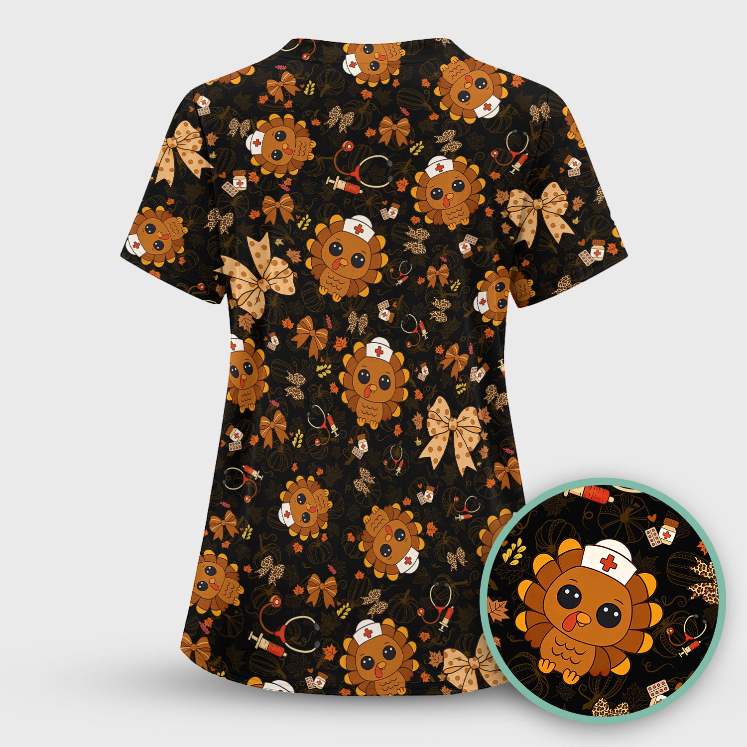 Thanksgiving Turkey Scrub for Nurses - Breathable Fabrics Nursing Uniform - Autumn Med Shirt Gift for Women
