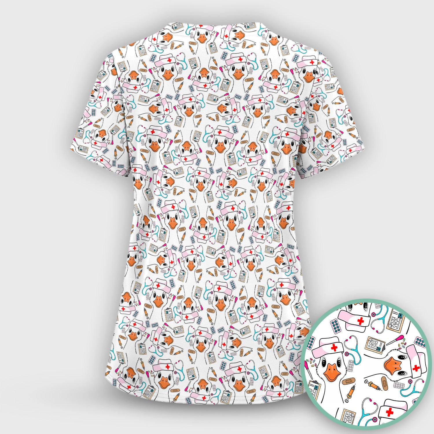 Duck Wearing Hat With Medical Tools Scrub Top, Breathable Fabrics Nursing Uniform