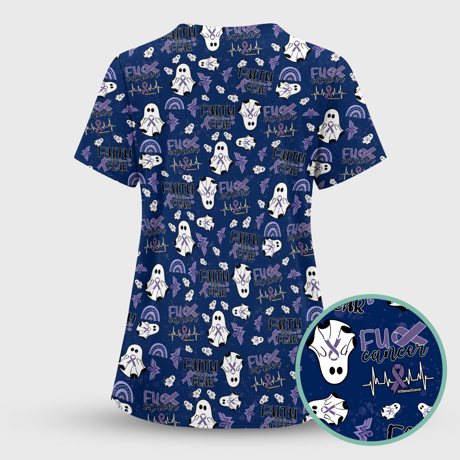 Periwinkle Ribbon Stomach Cancer Scrub Top - Awareness Nurse Shirt - November Warrior Survivor Medical Uniform Gift