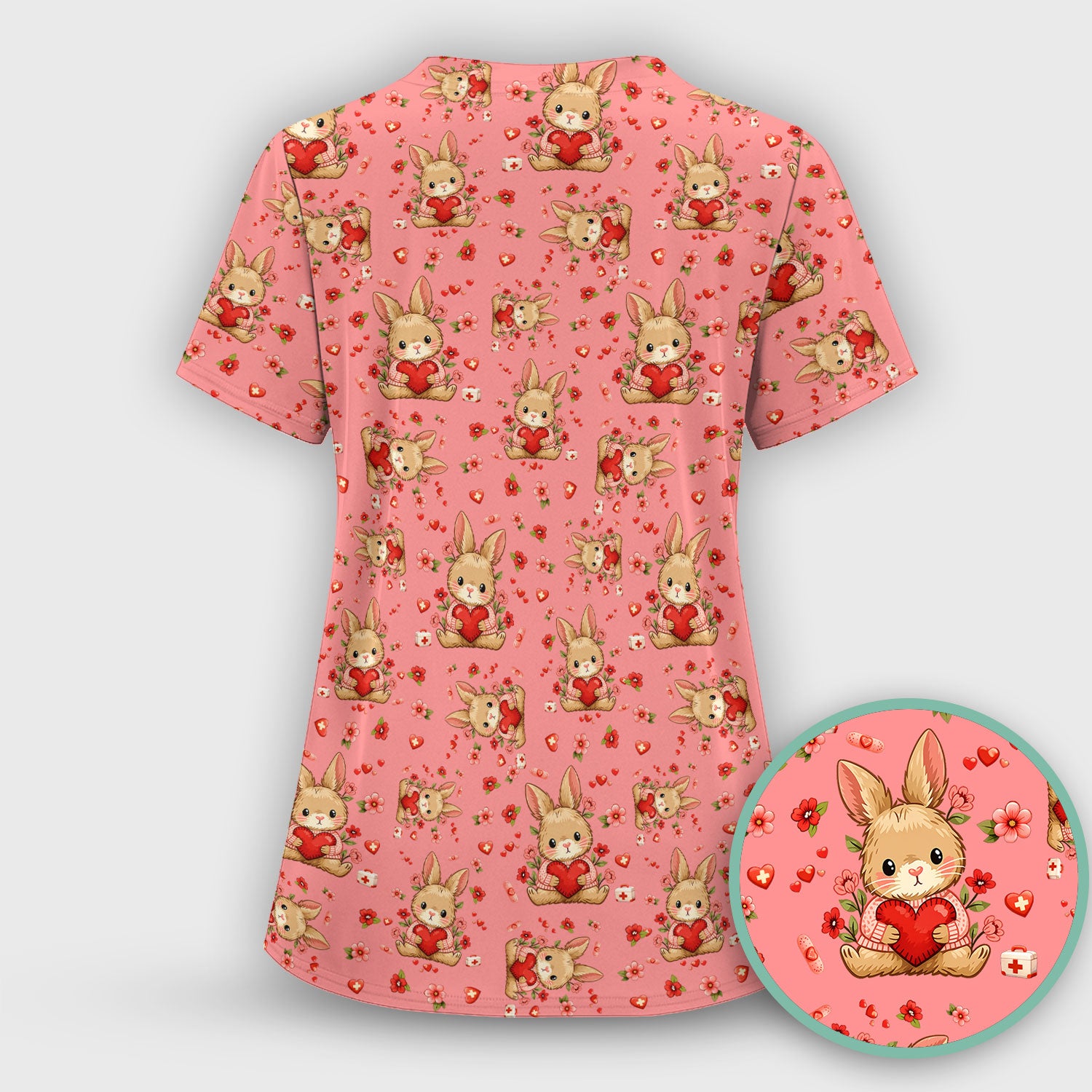 Adorable Bunny Heart Healthcare Design Scrub Top, Comfortable Scrubs for Nurses, Easter