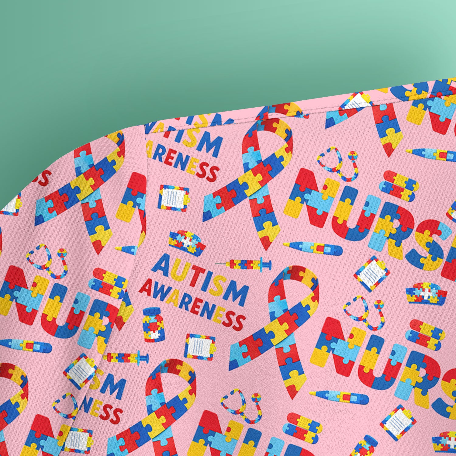 Autism Awareness Nurse Puzzle Ribbon Print Scrubs, Comfortable Scrubs for Nurses