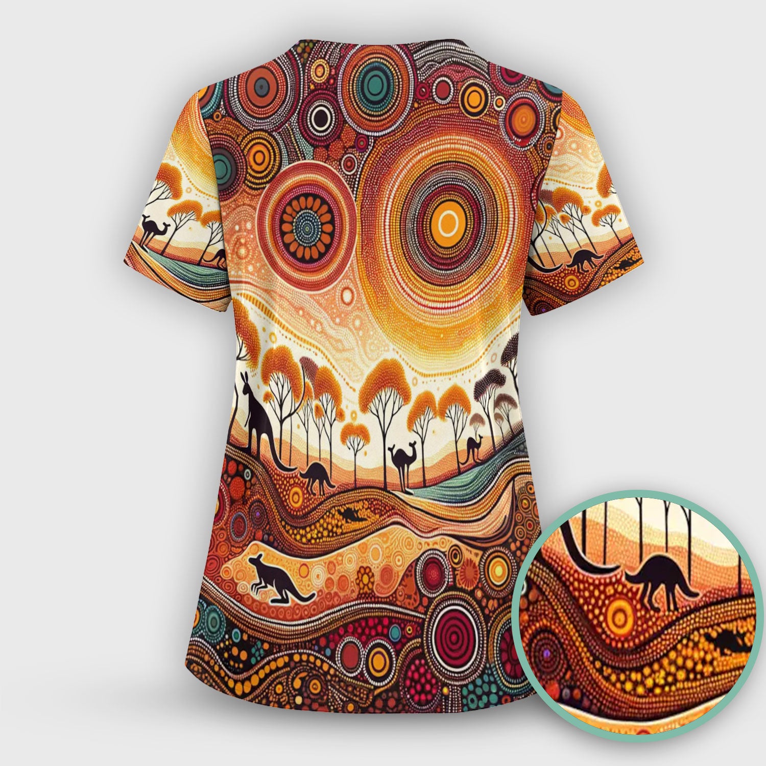 Aboriginal Kangaroo Art Women's Scrub Set, Scrub Pants and V Neck Top