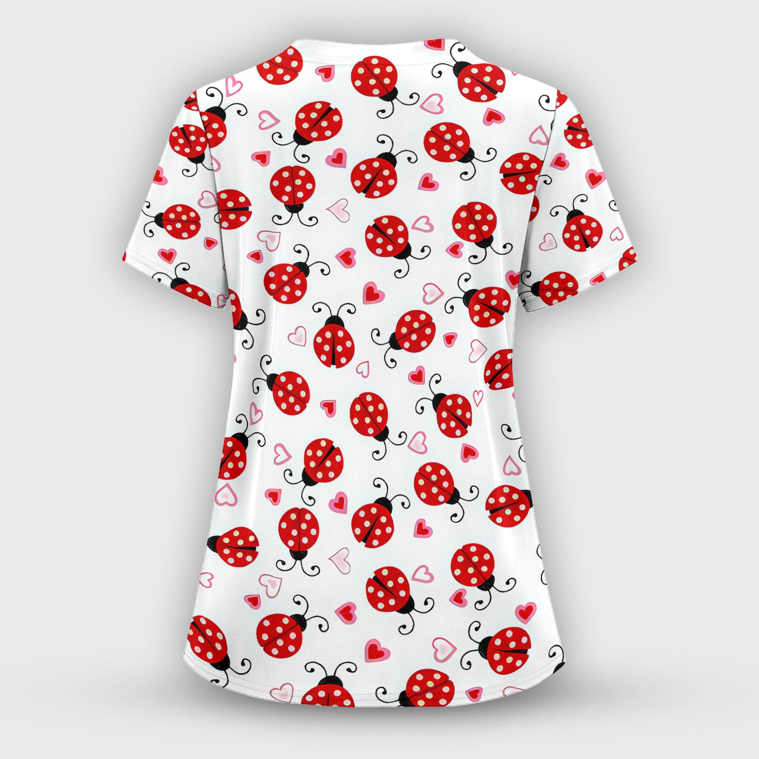 Cute Ladybug Heart Love Pattern Scrub Top, Breathable Fabrics Nursing Uniform