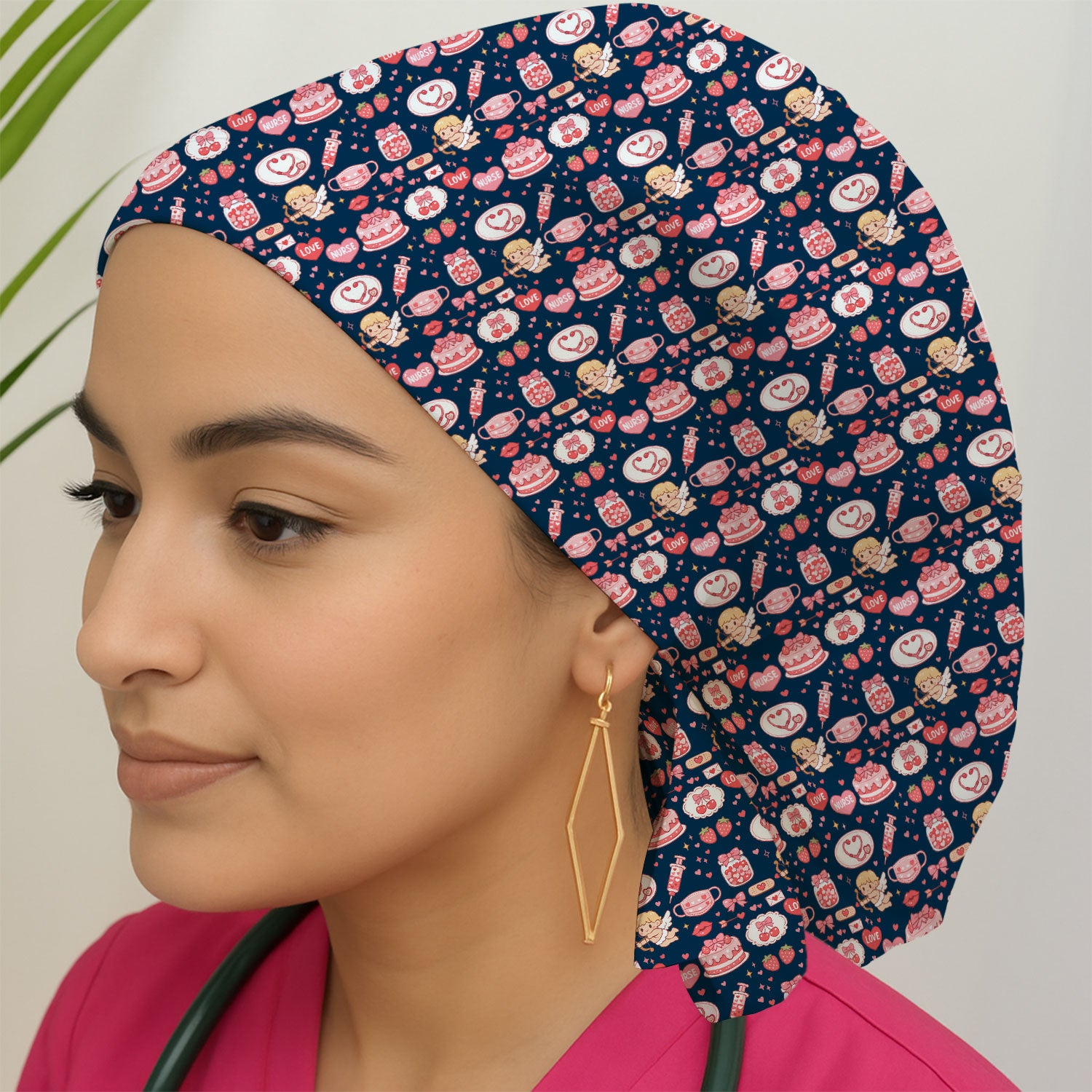 Cupid Nurse Scrub Cap, Cute Love Medical Pattern Hat For Valentine, Breathable Fabrics Nursing Uniform