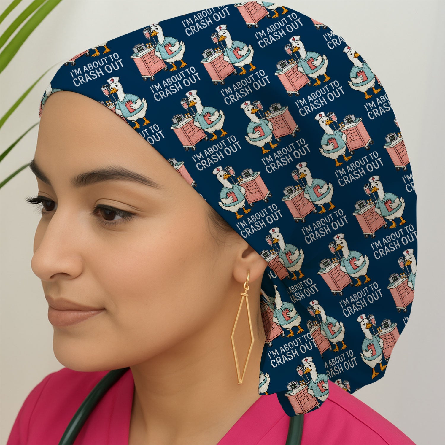 Funny Nurse Goose Crash Out Pattern Cap, Bouffant Scrub Caps for Women