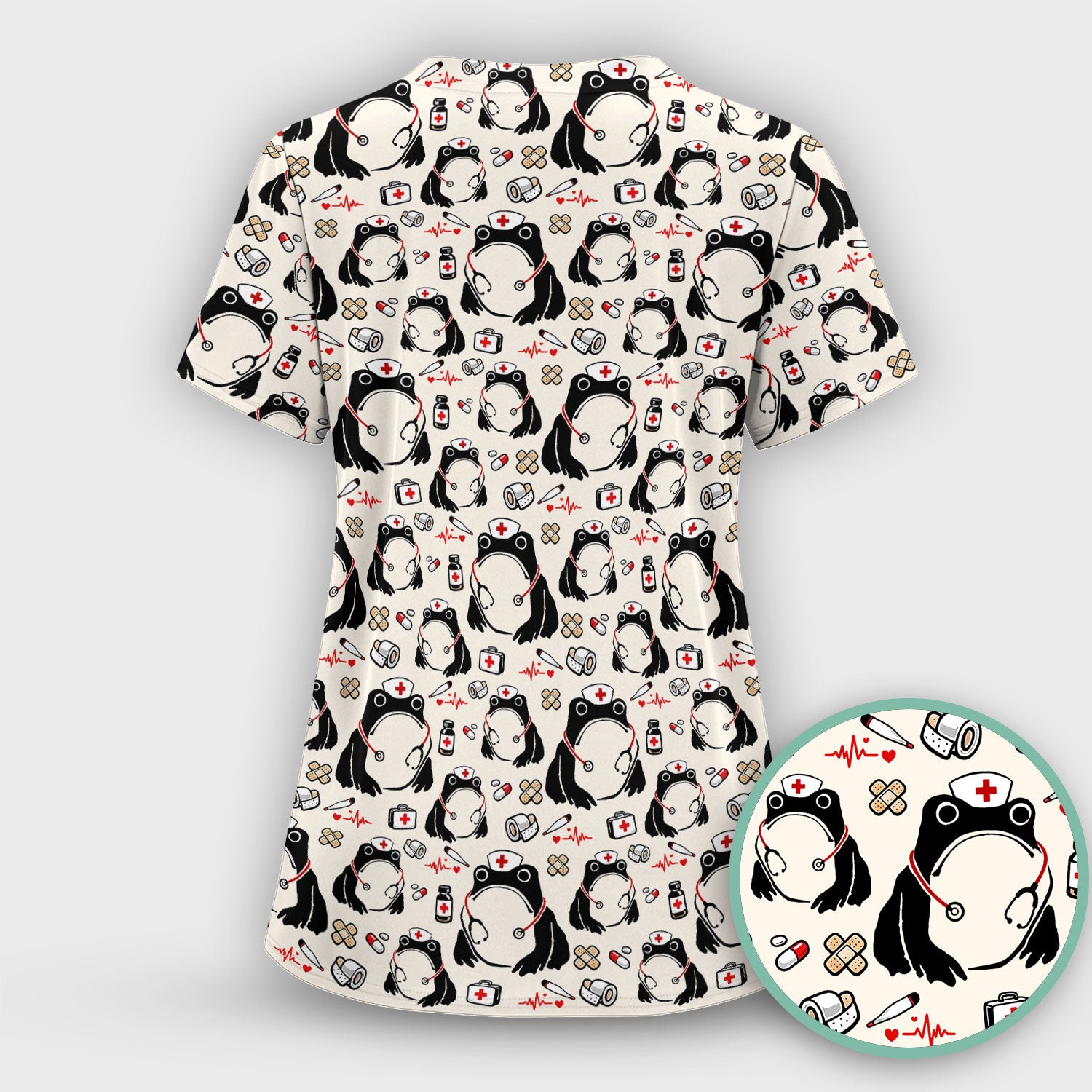 Cute Frog Nurse Medical Print Scrub Top, Comfortable Scrubs for Nurses
