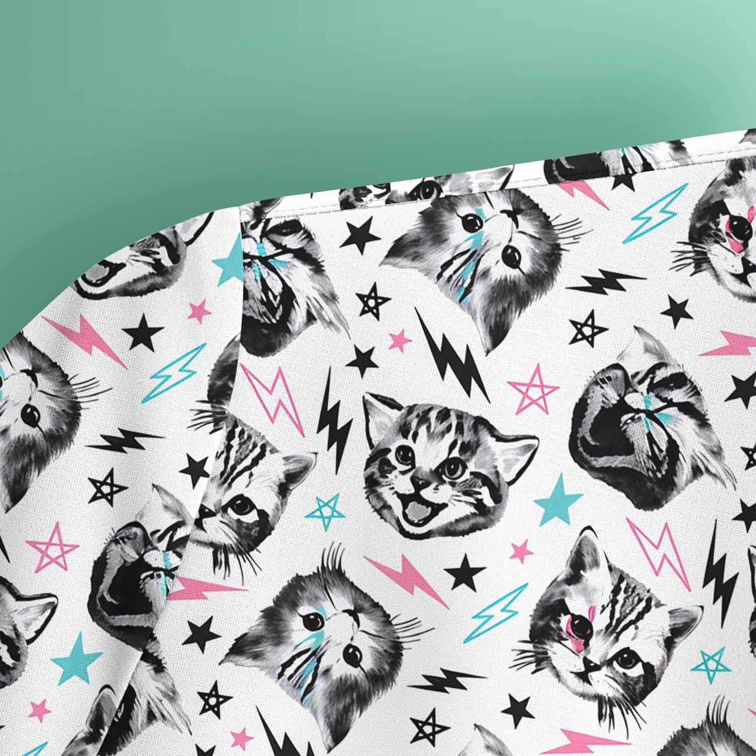 Playful Cat Faces Lightning Pattern Scrub Top, Comfortable Scrubs for Nurses