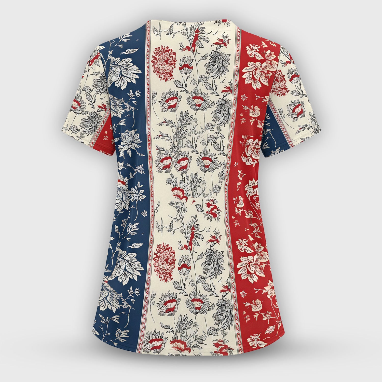 Patriotic Nurse Flag Patchwork Pattern Scrub Set, Scrub Pants and V Neck Top