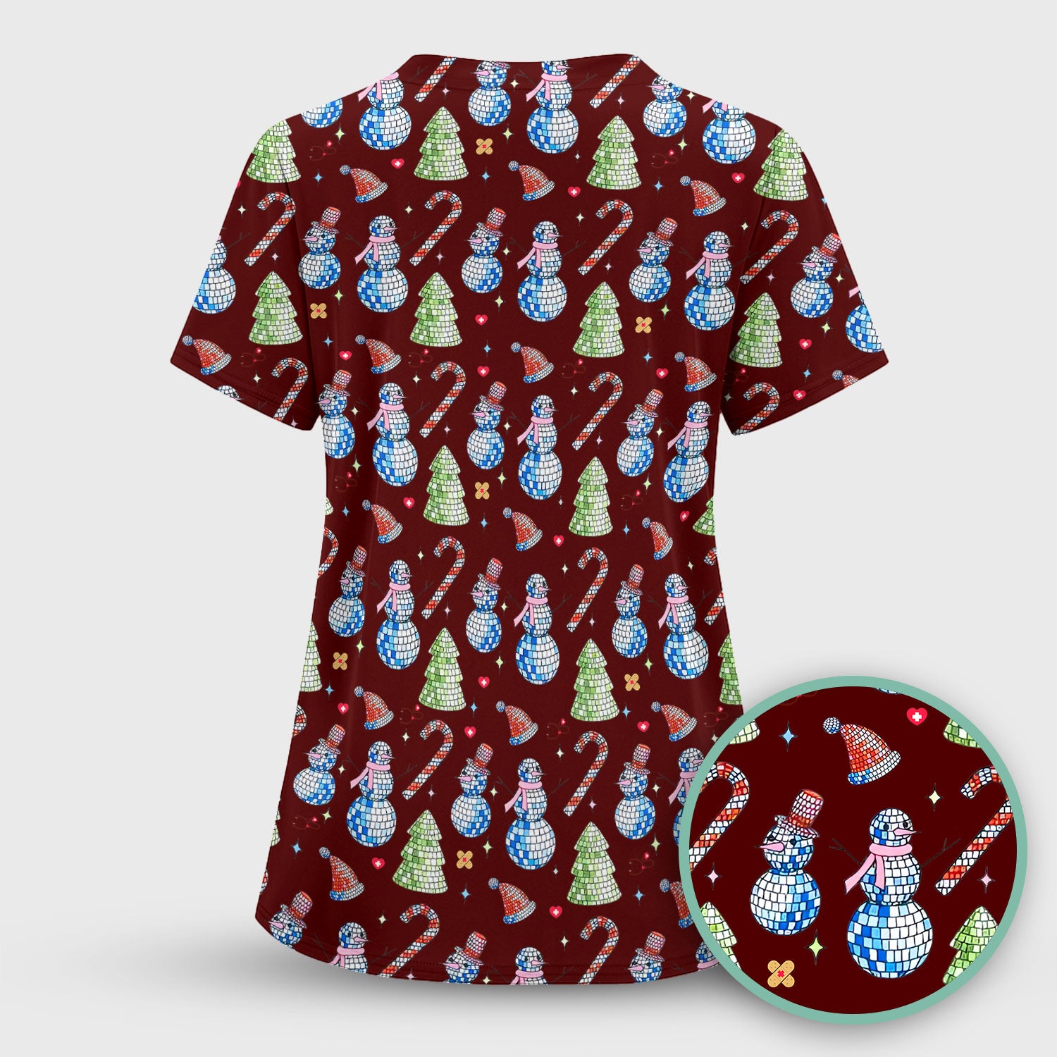 Funny Christmas Snowman Scrub Top for Women - Breathable Fabrics Med Uniform - Comfortable Scrubs for Nurses - Xmas Gift for Her