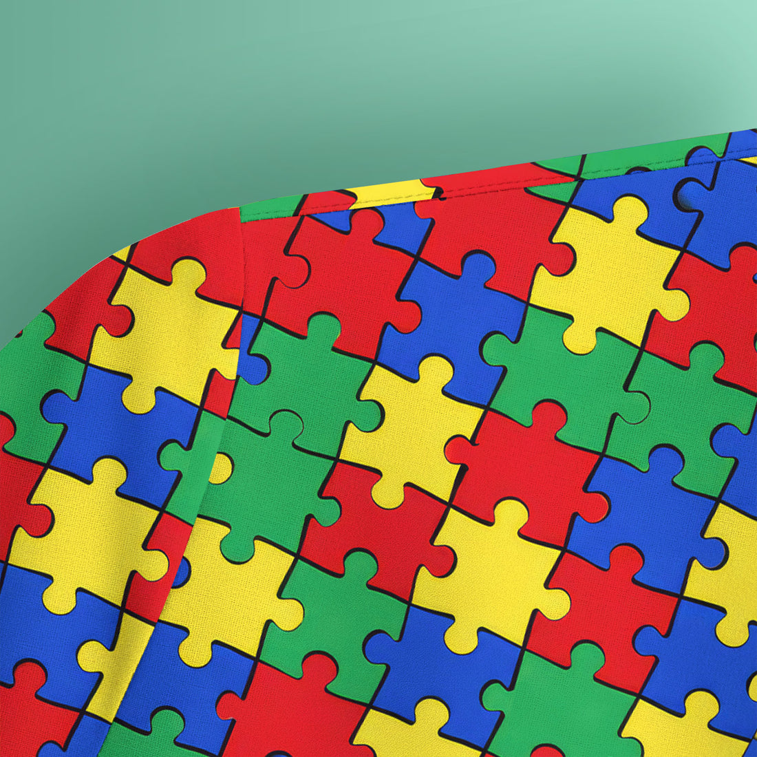 Autism Awareness Puzzle Pattern Scrub Top, Breathable Fabrics Nursing Uniform