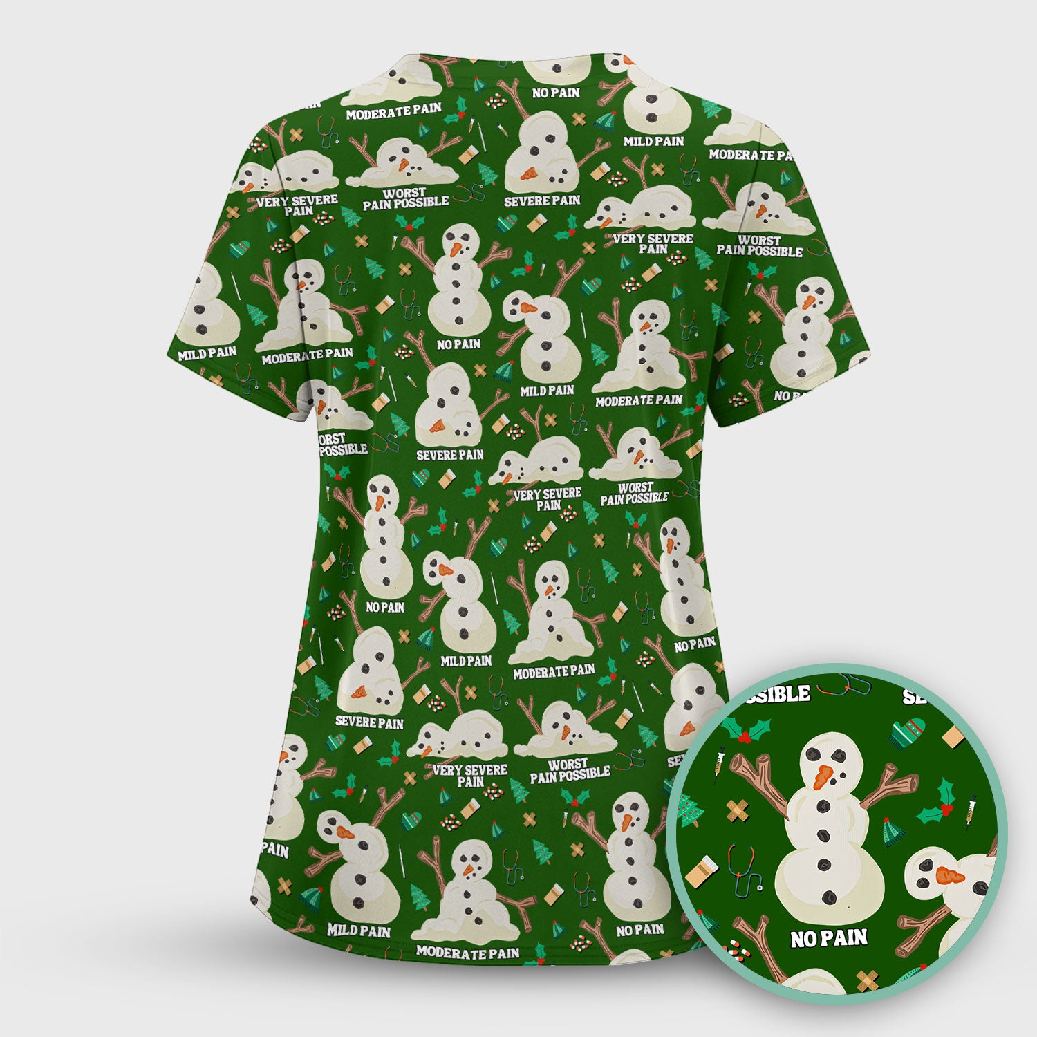 Funny Snowman Pain Scale Scrub Top for Nurse - Christmas Medical Shirt for Women RN LPN CNA - Cute Winter Nursing Uniform
