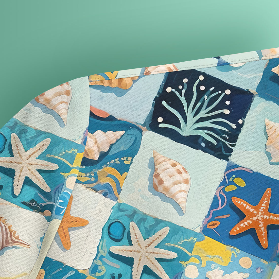 Cute Seashell Starfish Ocean Tile Pattern Scrub Top, Comfortable Scrubs for Nurses