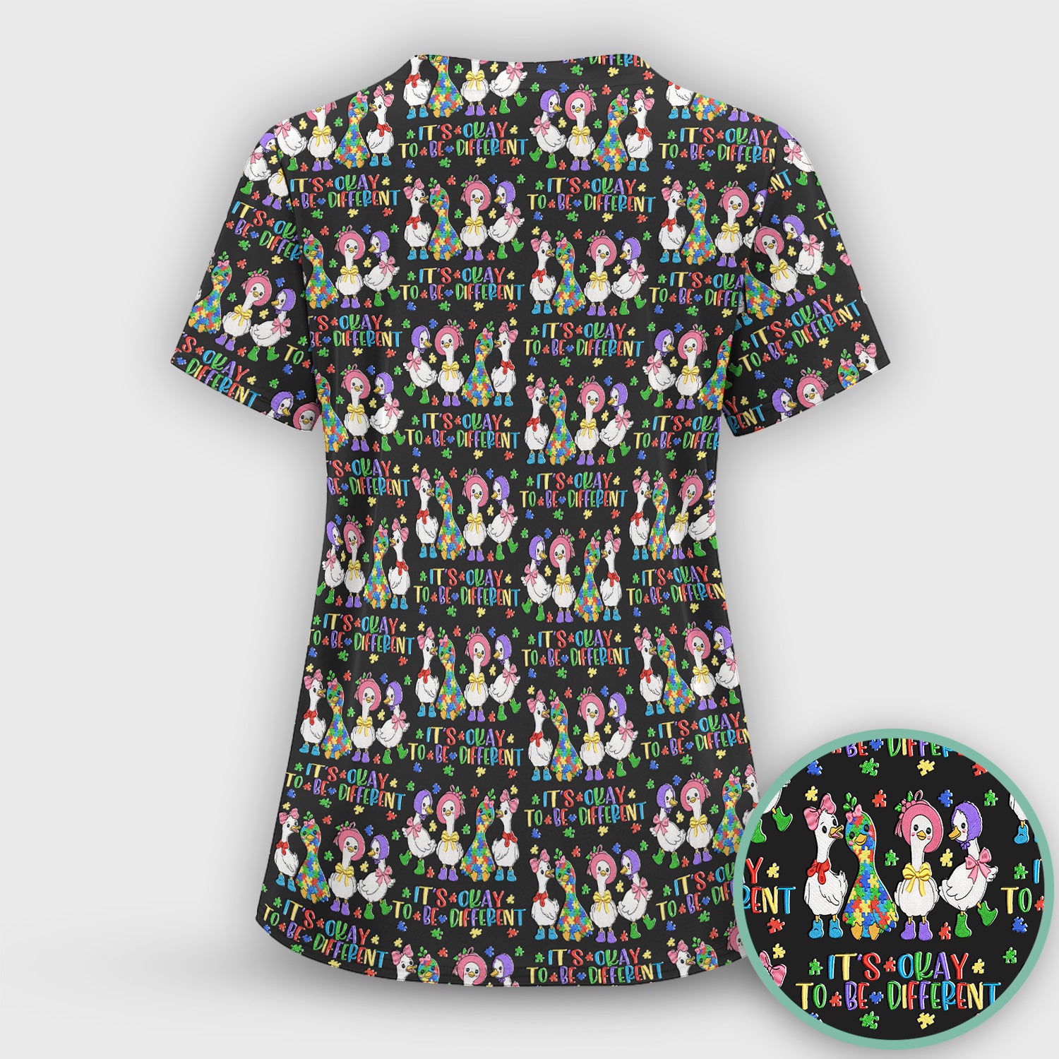 It’s Okay To Be Different Duck Pattern Scrub Top, Comfortable Scrubs For Nurses