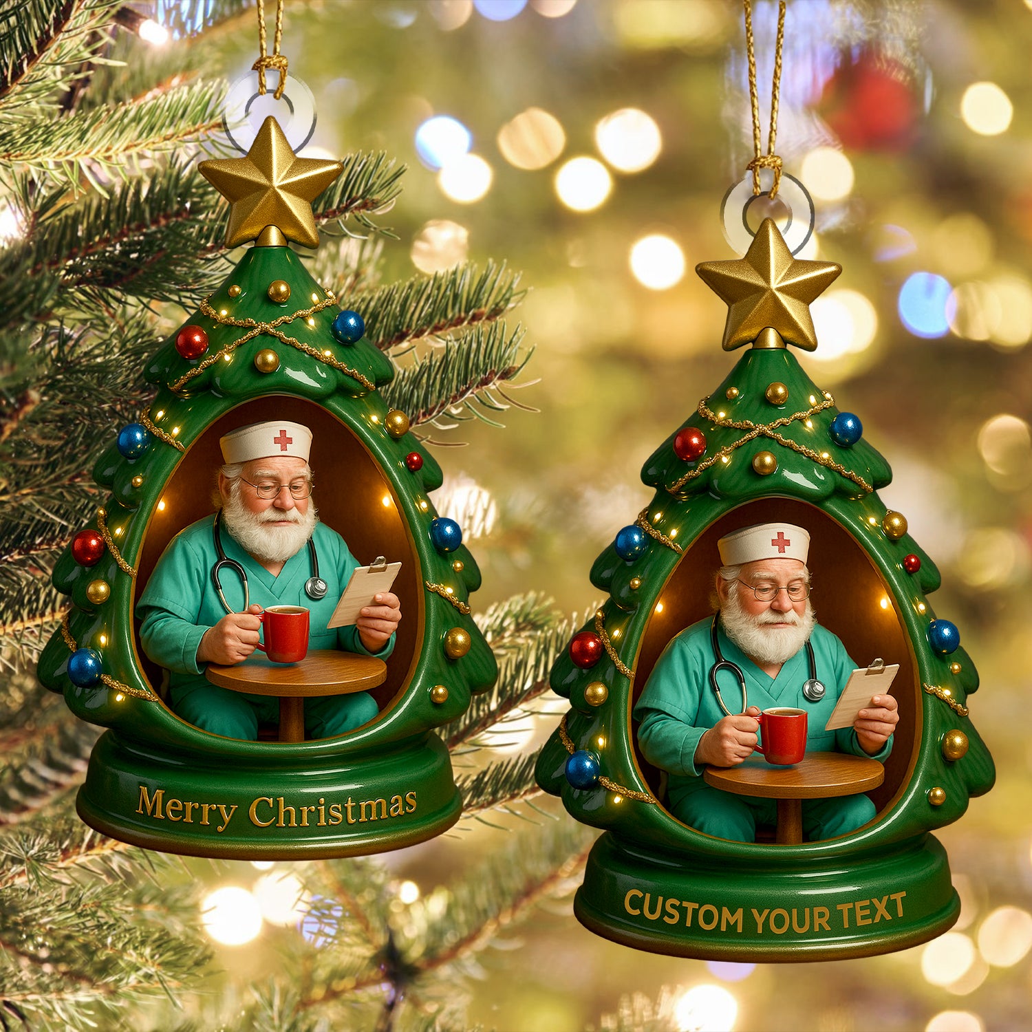 Personalized Nurse Christmas Tree Ornament, Custom Name Doctor Ornament, Xmas Medical Santa Nursing Decor