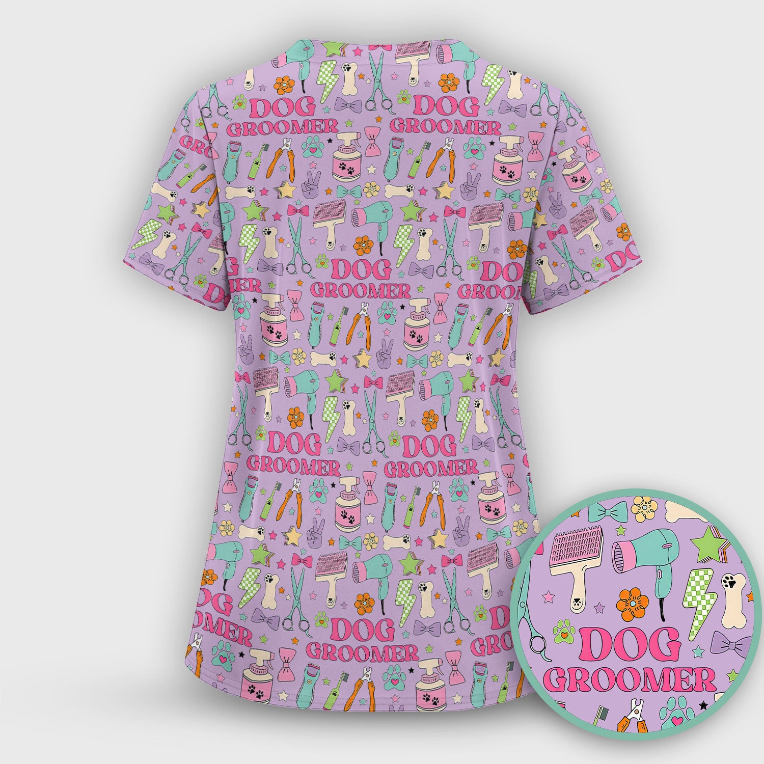Dog Groomer Tools Pattern Nursing Scrub Top, Comfortable Scrubs for Nurses