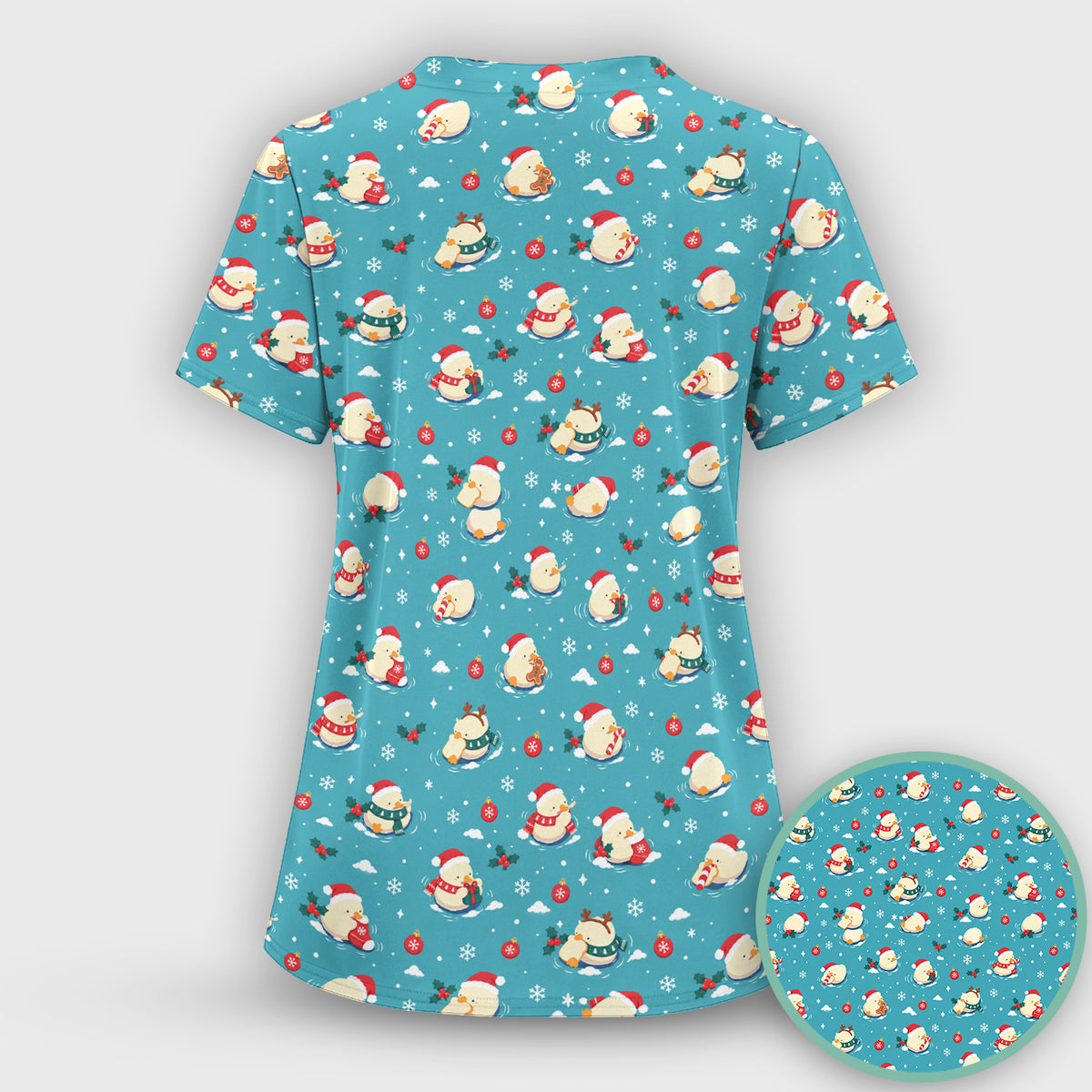 Christmas Ducks In Santa Hats Scrub Top, Comfortable Scrubs for Nurses